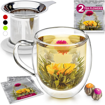 Teabloom Venice Insulated Glass Mug w/ Infuser & Lid/Coaster