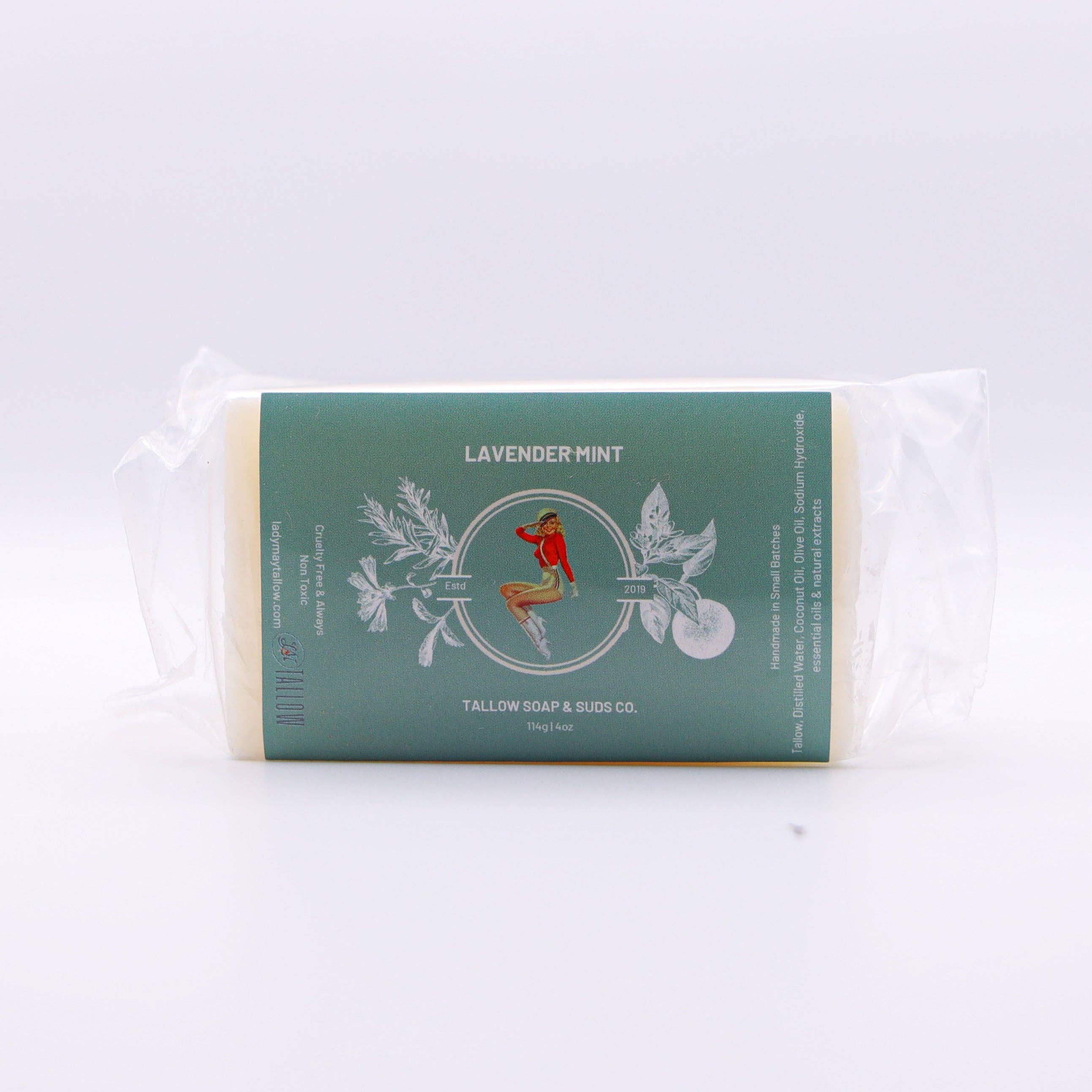 Lavender Mint Tallow Soap, All Natural Face, Body, Hair and Shave Bar