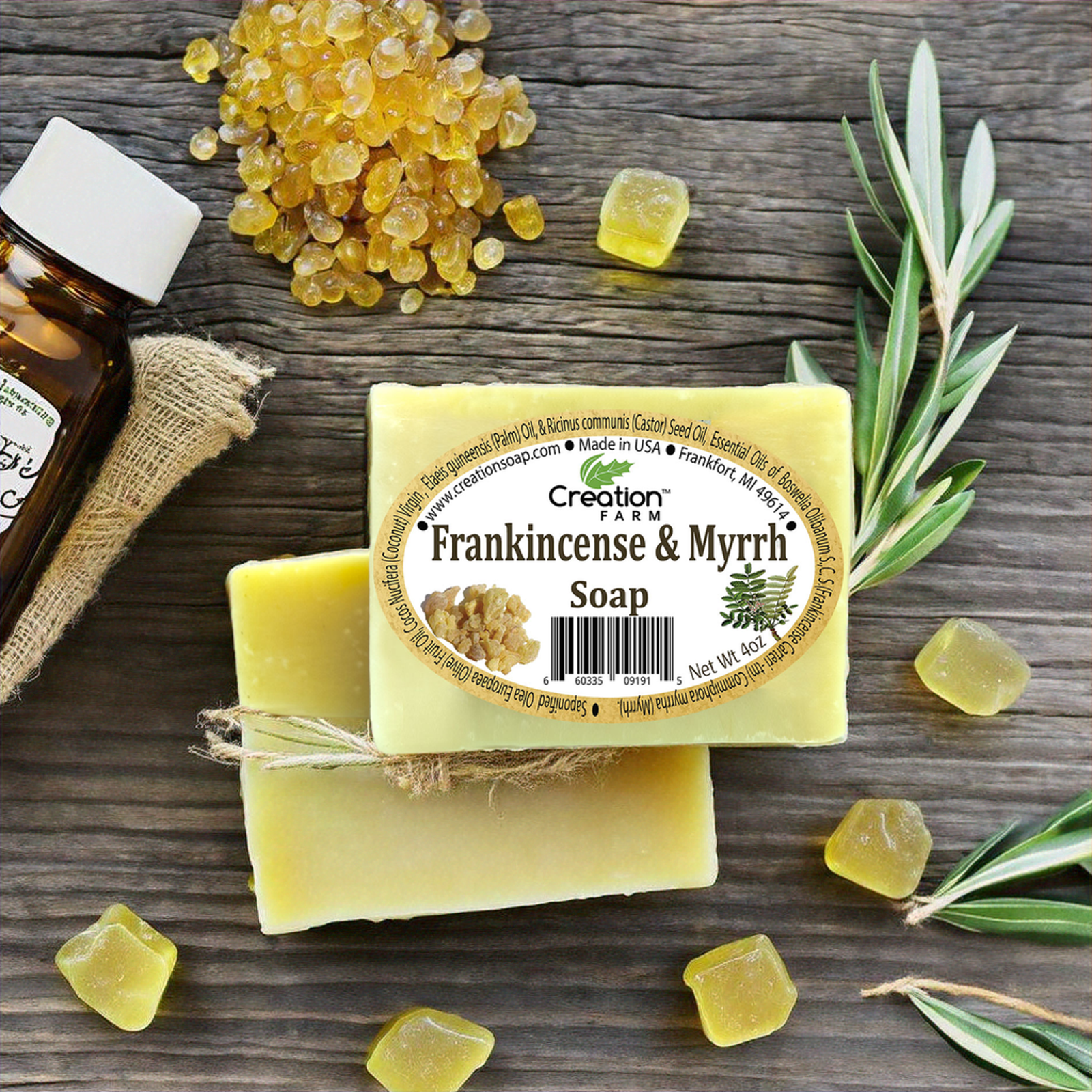 Creation Farm Frankincense & Myrrh Soap 2 Pack of 4 oz Bars,