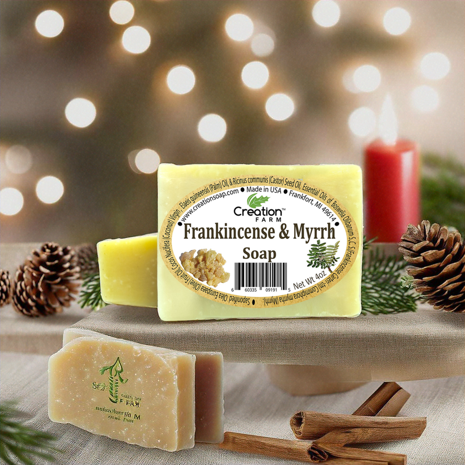 Creation Farm Frankincense & Myrrh Soap 2 Pack of 4 oz Bars,