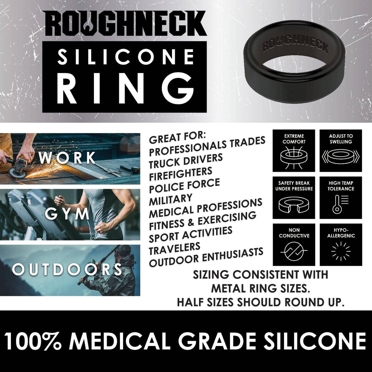 Roughneck Men's Silicone Ring Assortment Boxed - 12/Pack
