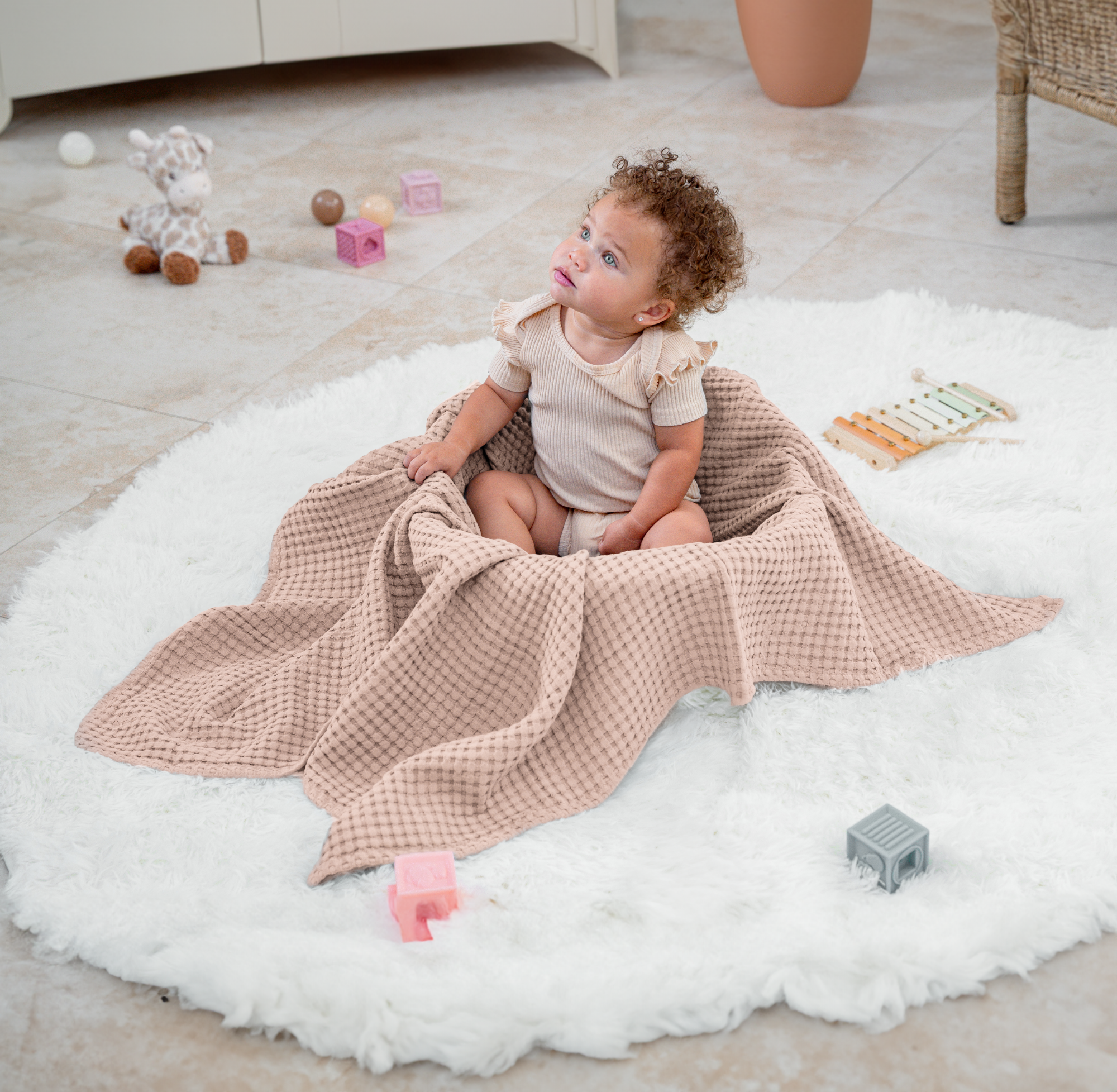 Waffle Baby Blanket, 40" x 40" Swaddle Blanket by Comfy Cubs