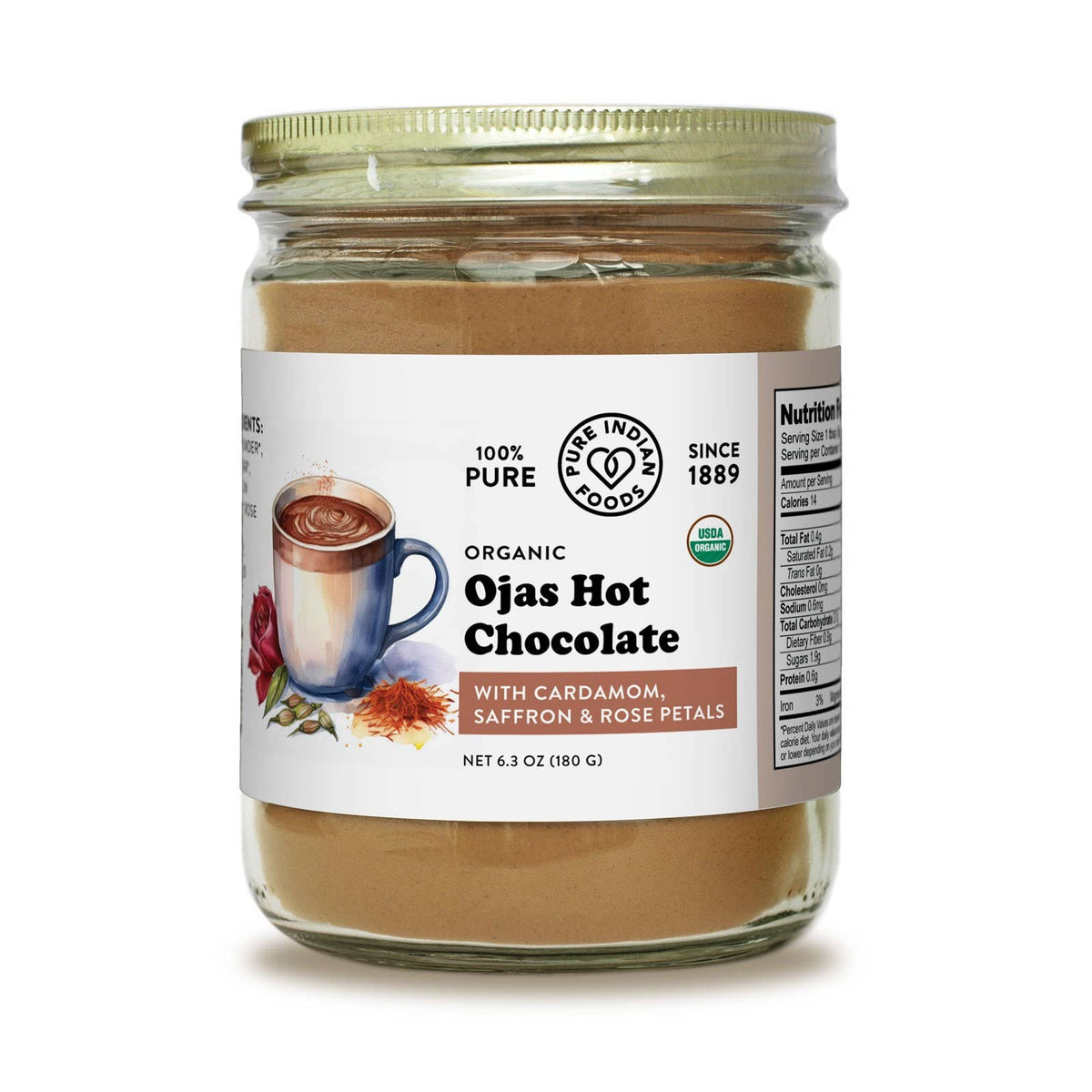 Ojas Hot Chocolate with Cardamom, Saffron, & Rose, Organic