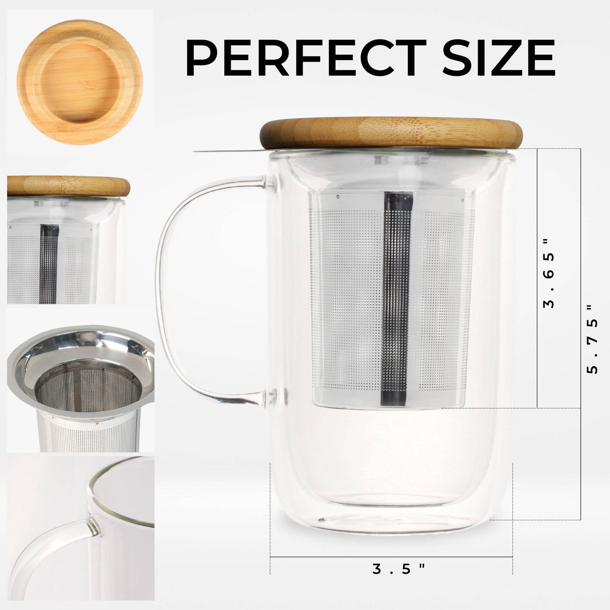 Venus Double Wall Glass Cup With Infuser, 13.5oz