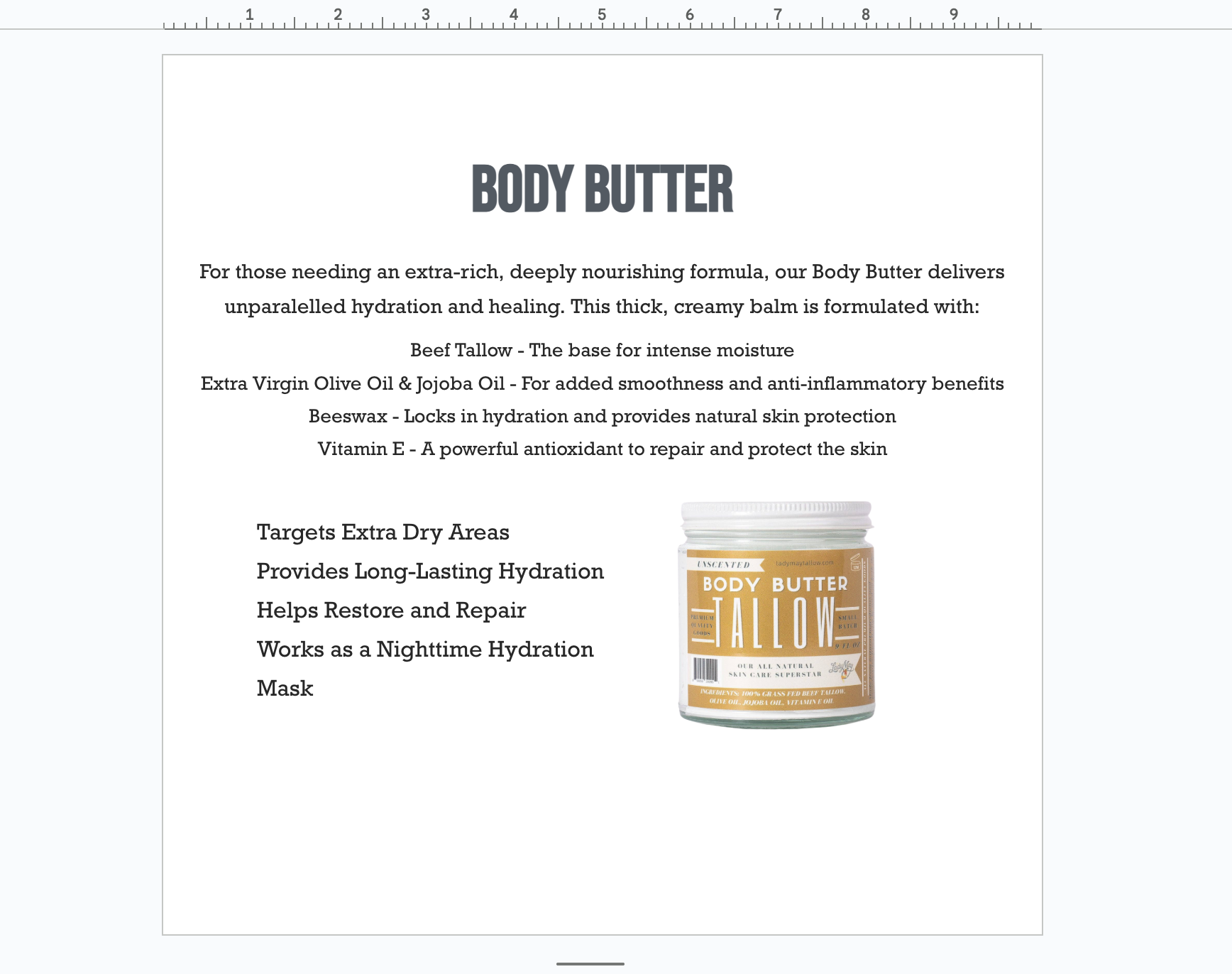 Tallow Body Butter - All Natural Grass Fed Beef Tallow Moisturizer