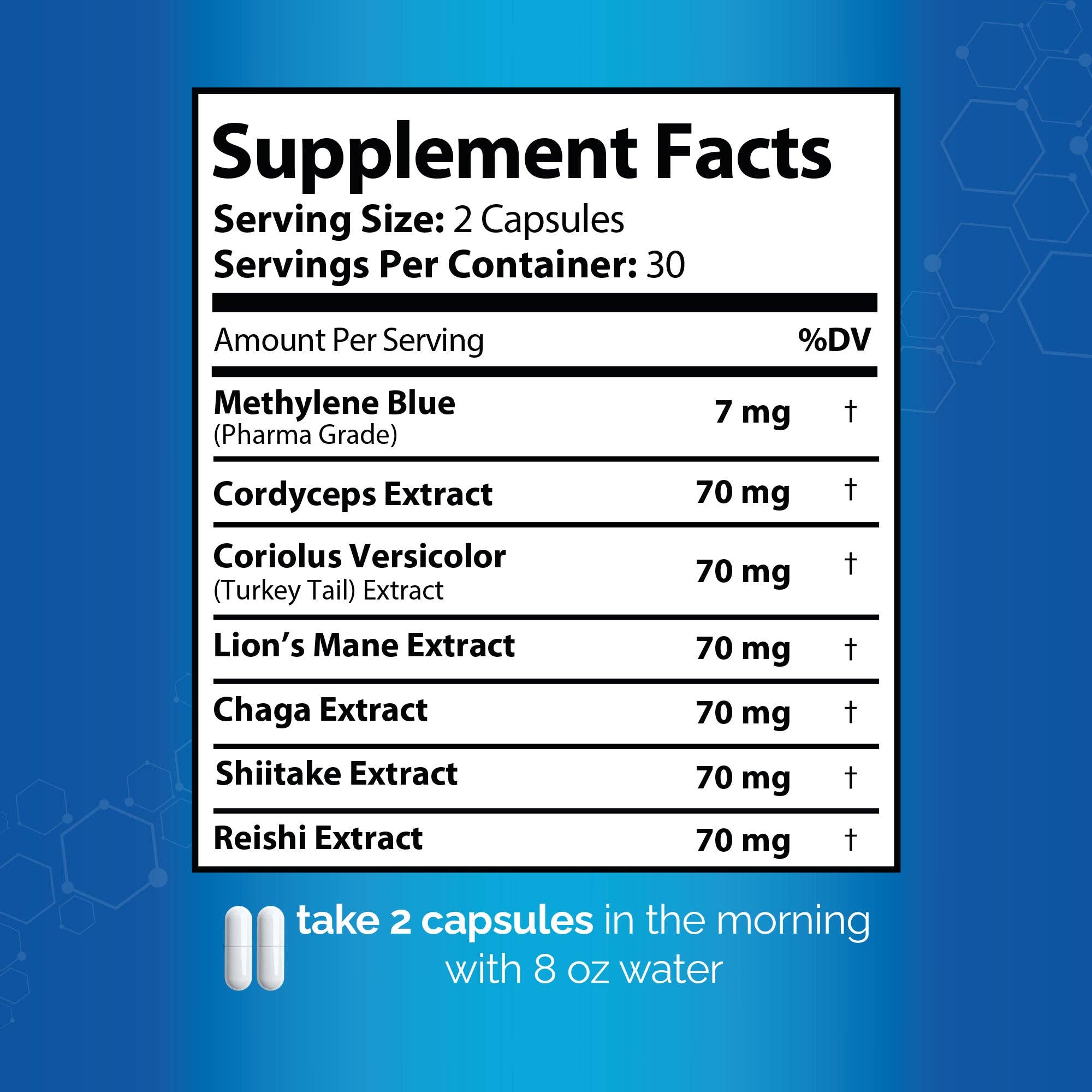 HARMONIFY Methylene Blue Capsule + 7 Mushroom Extract Complex – Brain & Immune Support | 60 Capsules