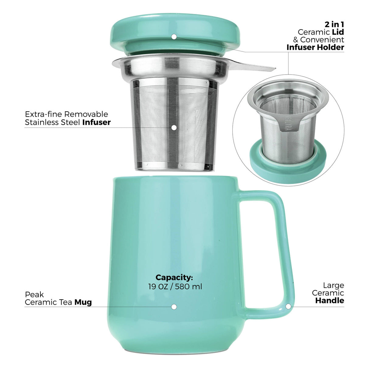 Peak Porcelain Ceramic Mug With Metal Infuser 19oz