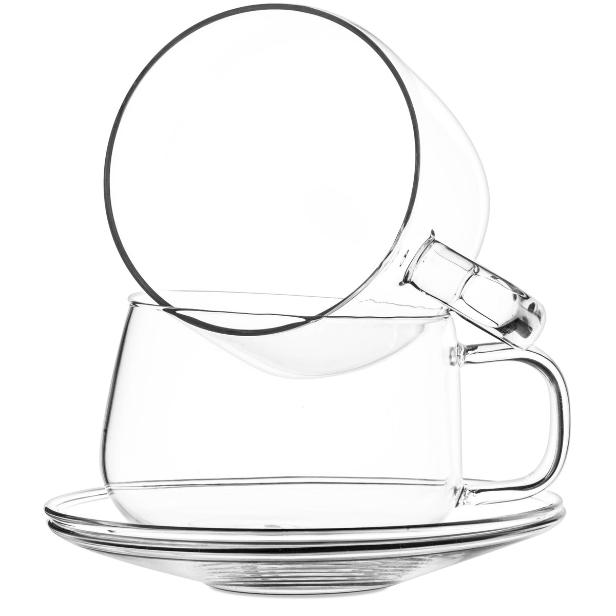 Set 4, 10.1 oz Clear Lightweight Glass Tea Coffee Cup Saucer
