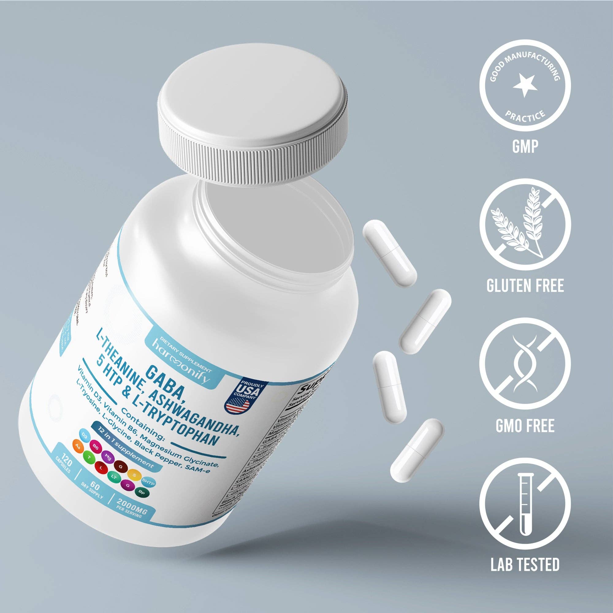 GABA L-Theanine Supplements with Magnesium Glycinate, Ashwag