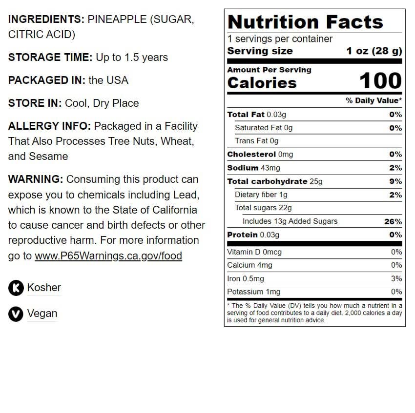Dried Diced Pineapple – Raw, Vegan, Sweetened, Unsulfured