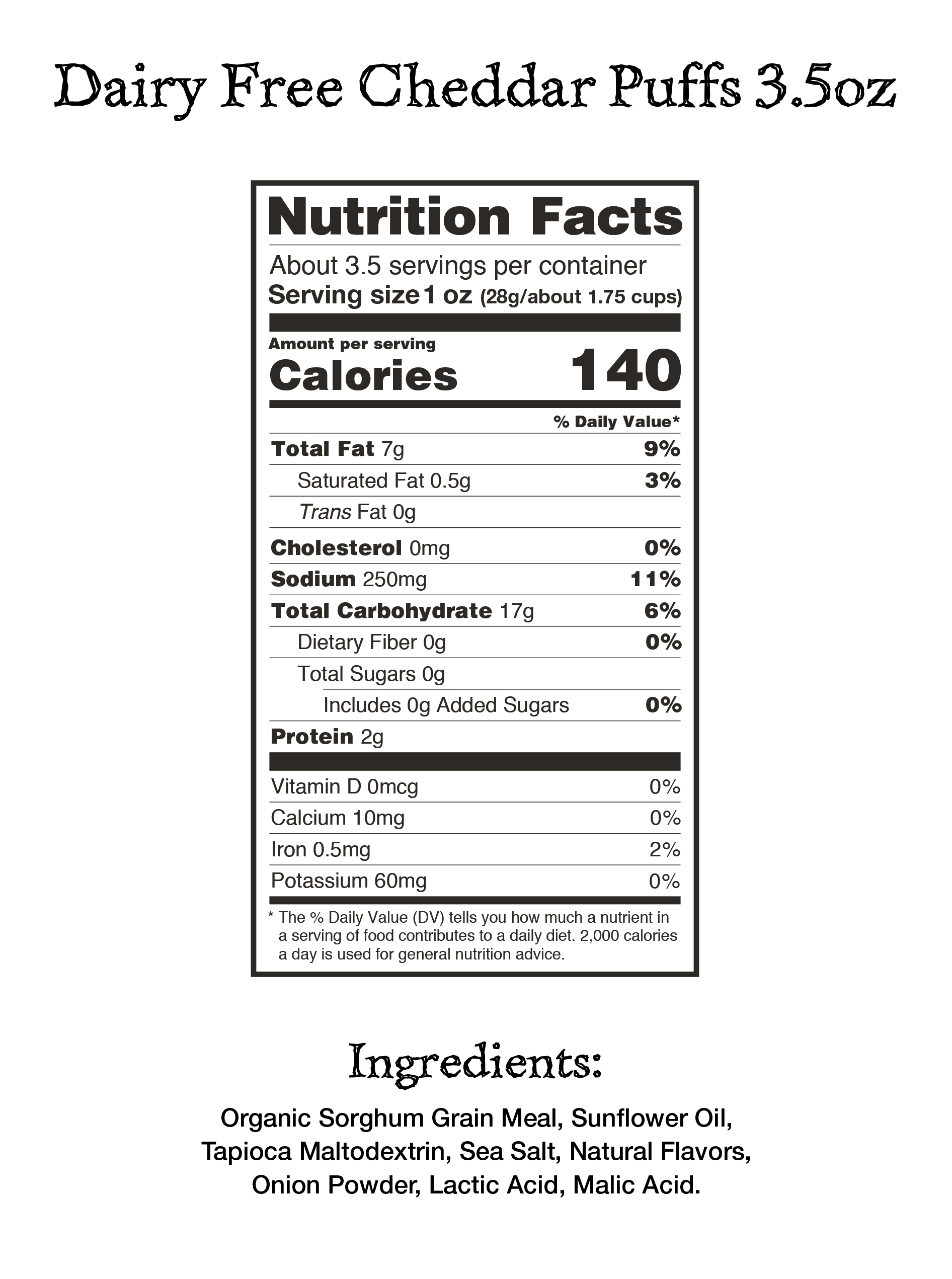 Dairy Free Cheddar Puffs (3.5oz)
