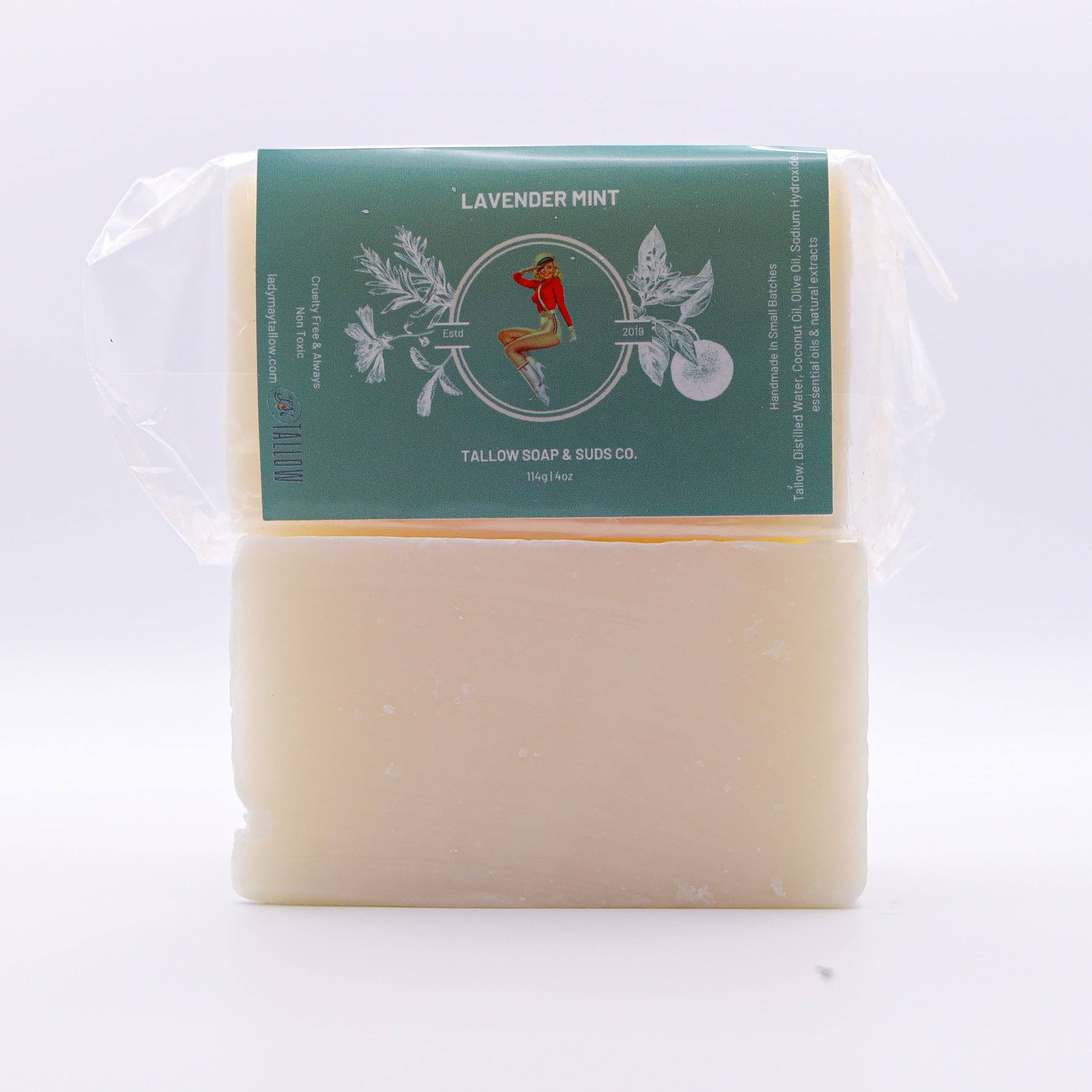 Lavender Mint Tallow Soap, All Natural Face, Body, Hair and Shave Bar