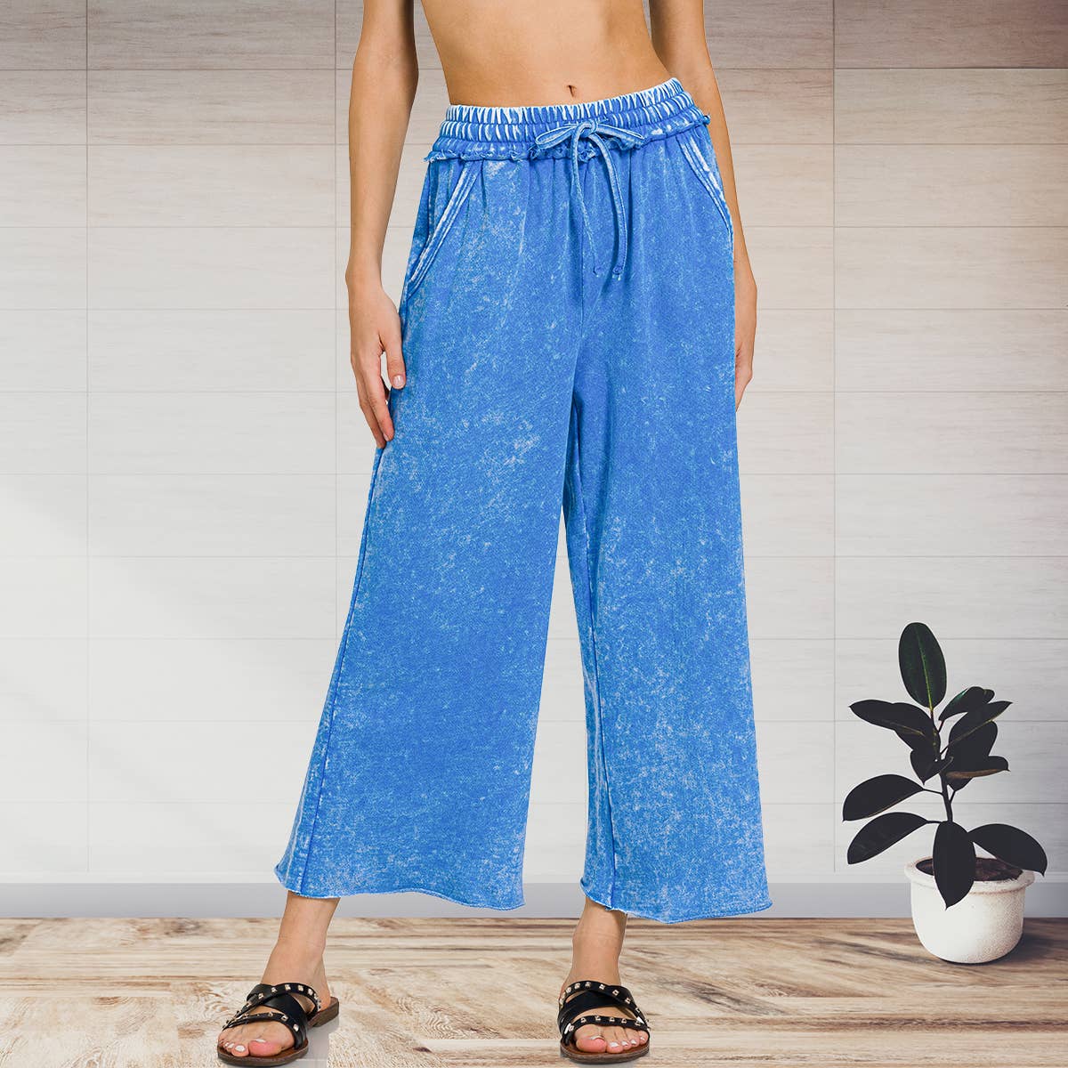 ",._ WASHED FRENCH TERRY PALAZZO WITH POCKETS