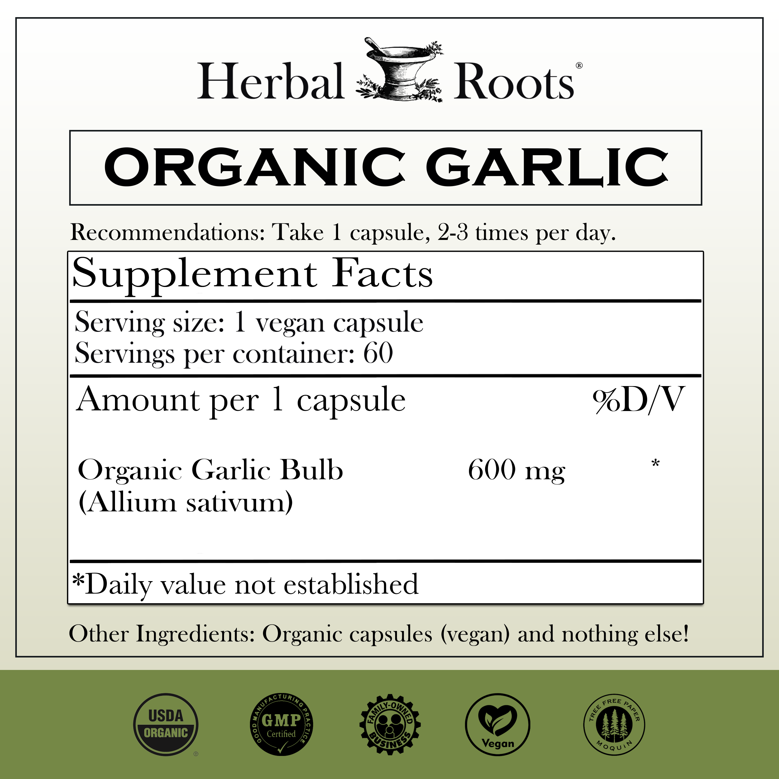Herbal Roots Organic Whole Bulb Garlic Capsules