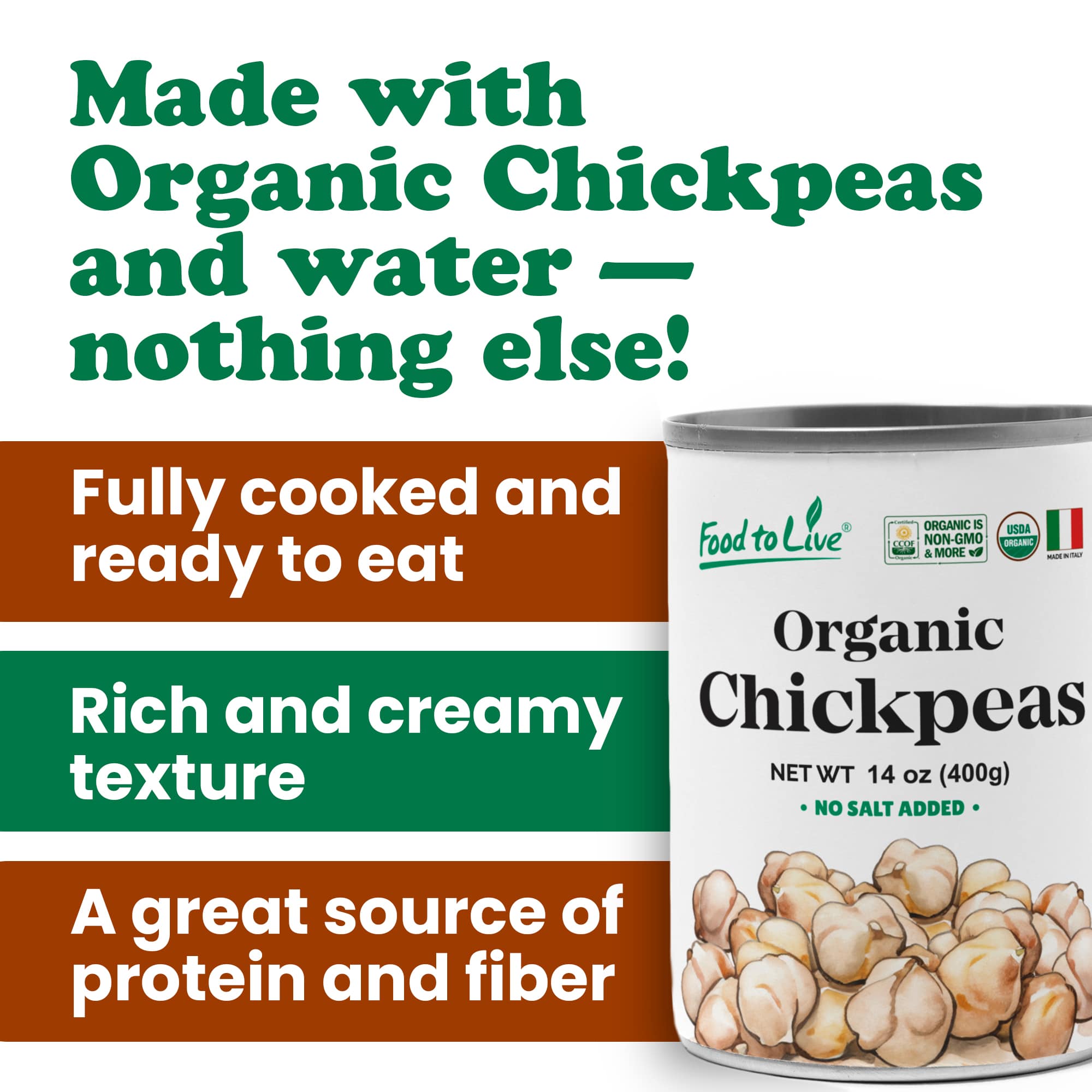 Organic Canned Chickpeas, 14 oz (Pack of 12)