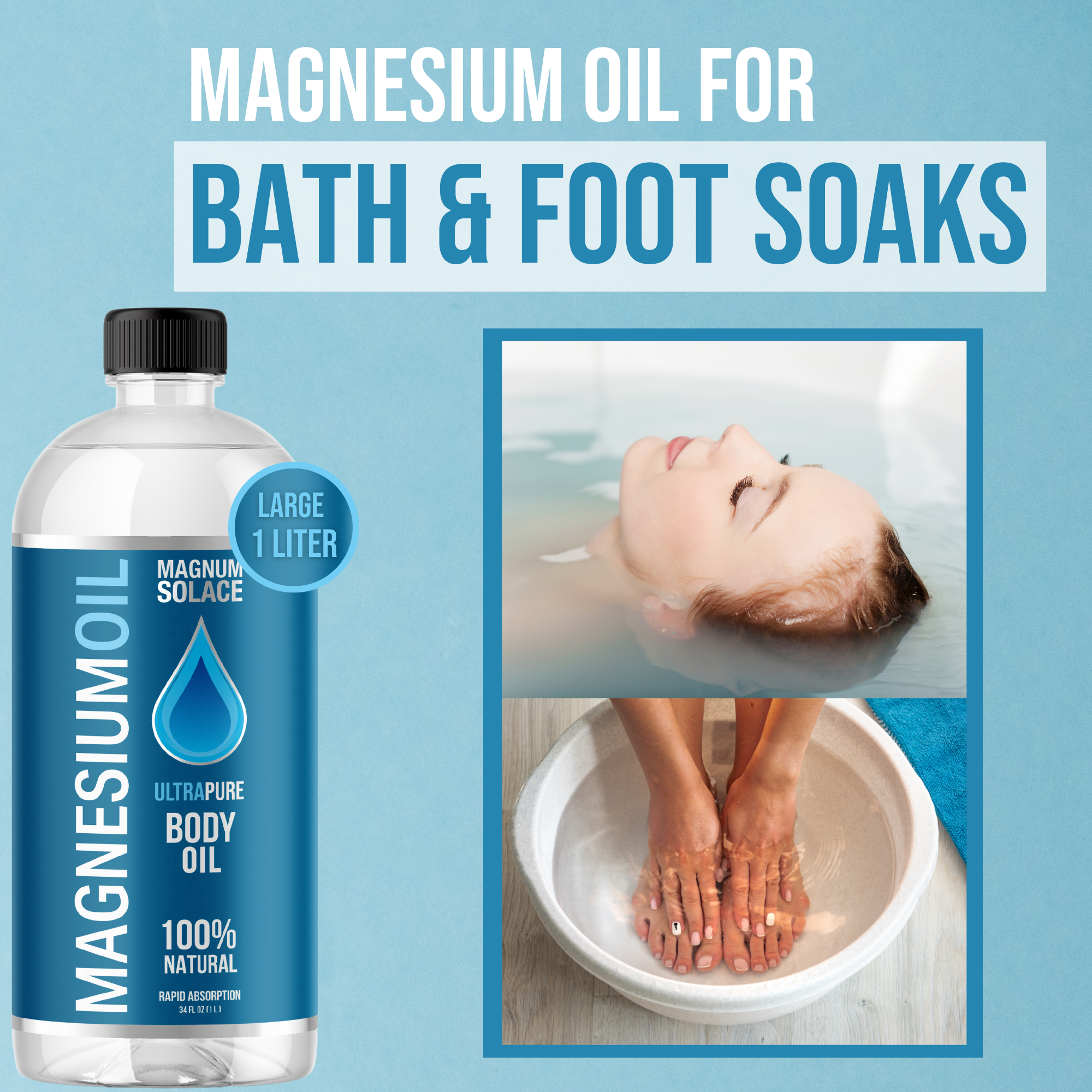 Magnesium Oil for Muscle Recovery & Bath Soak - Large 1 Lite
