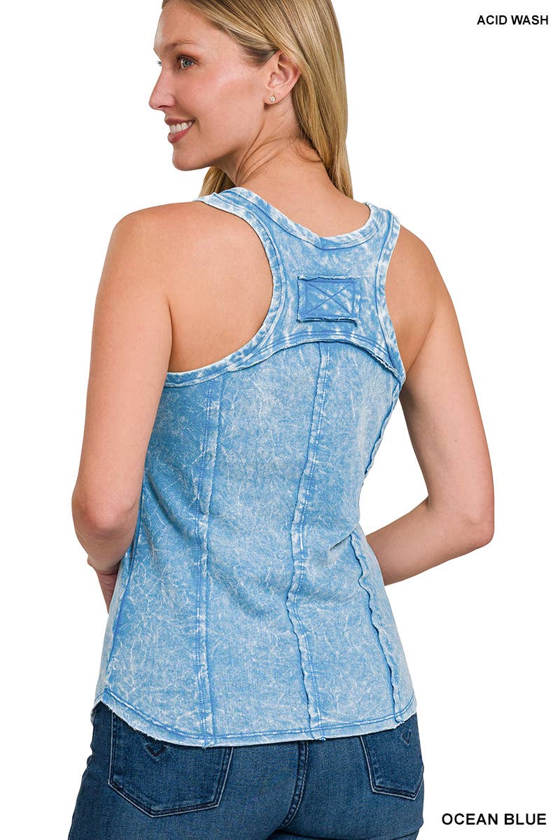 `.FRENCH TERRY CRINKLE WASHED RAW EDGE V-NECK SLEEVEL