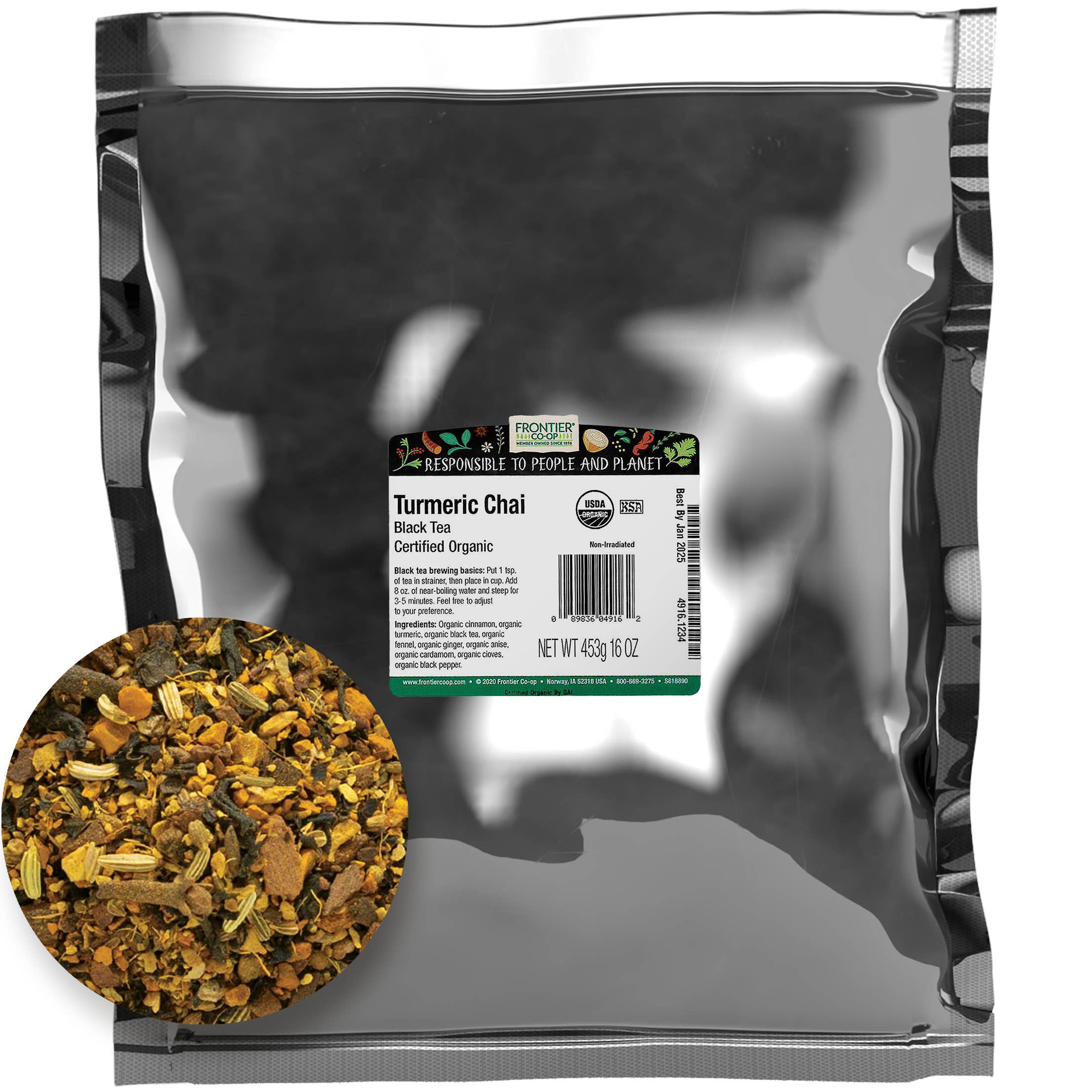 Turmeric Chai Tea, Organic, Kosher, Non ETO, Bulk, 1lb