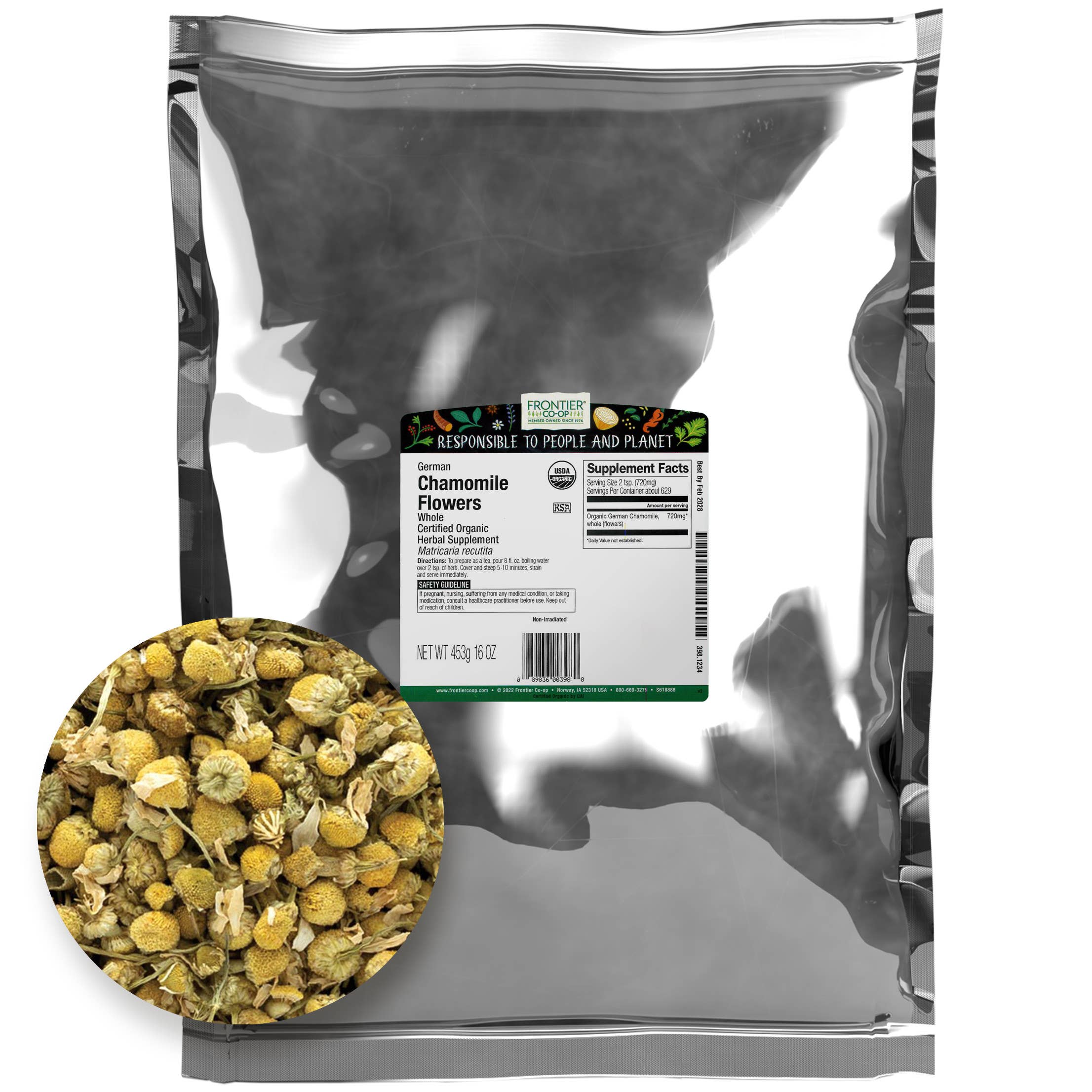 German Chamomile Flowers, Whole, Organic, Kosher, Bulk 1lb