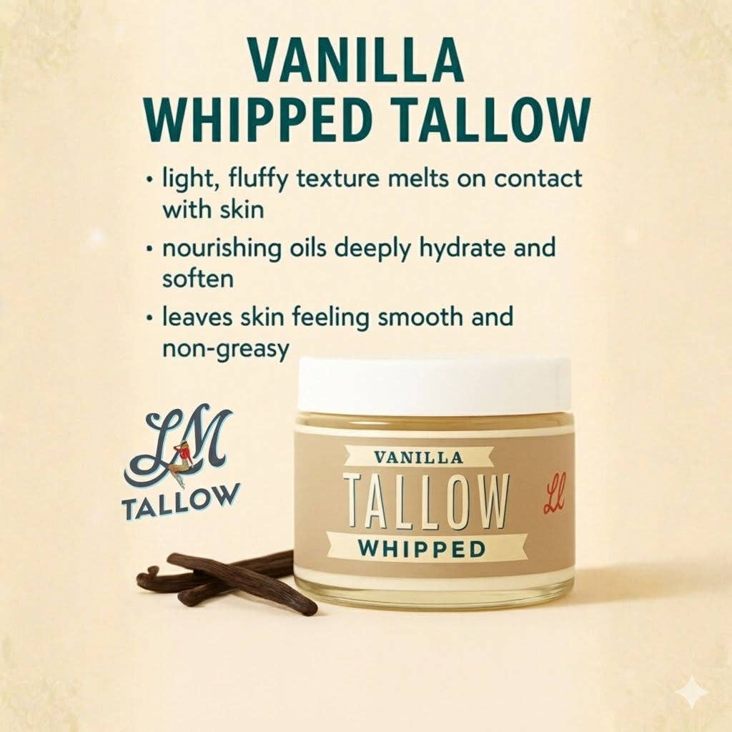 Vanilla Whipped Tallow Moisturizer | Natural Beef Tallow Lotion | Pure, Preservative-Free Skincare by Lady May