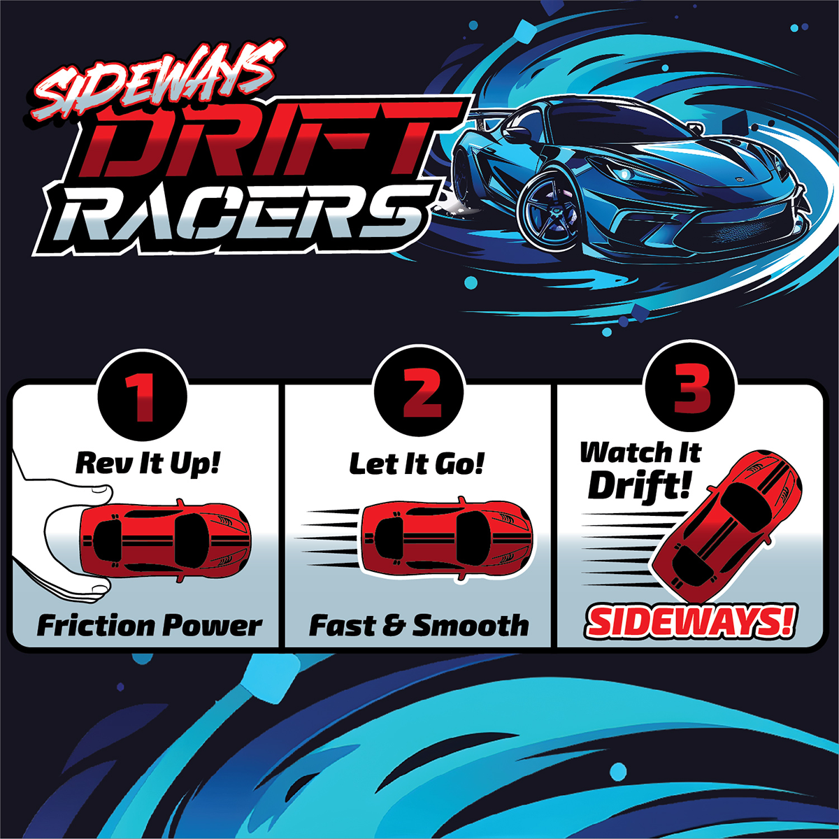 Large Sideways Drift Racers Friction Car Assortment - 12/Pk