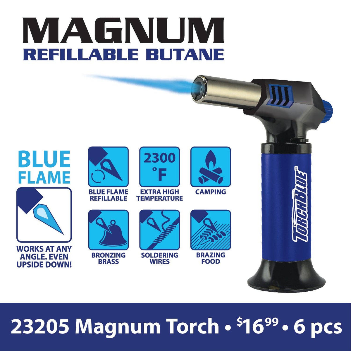 Torch Blue Refillable Magnum Large Tank Torch Lighter- 6/Pk