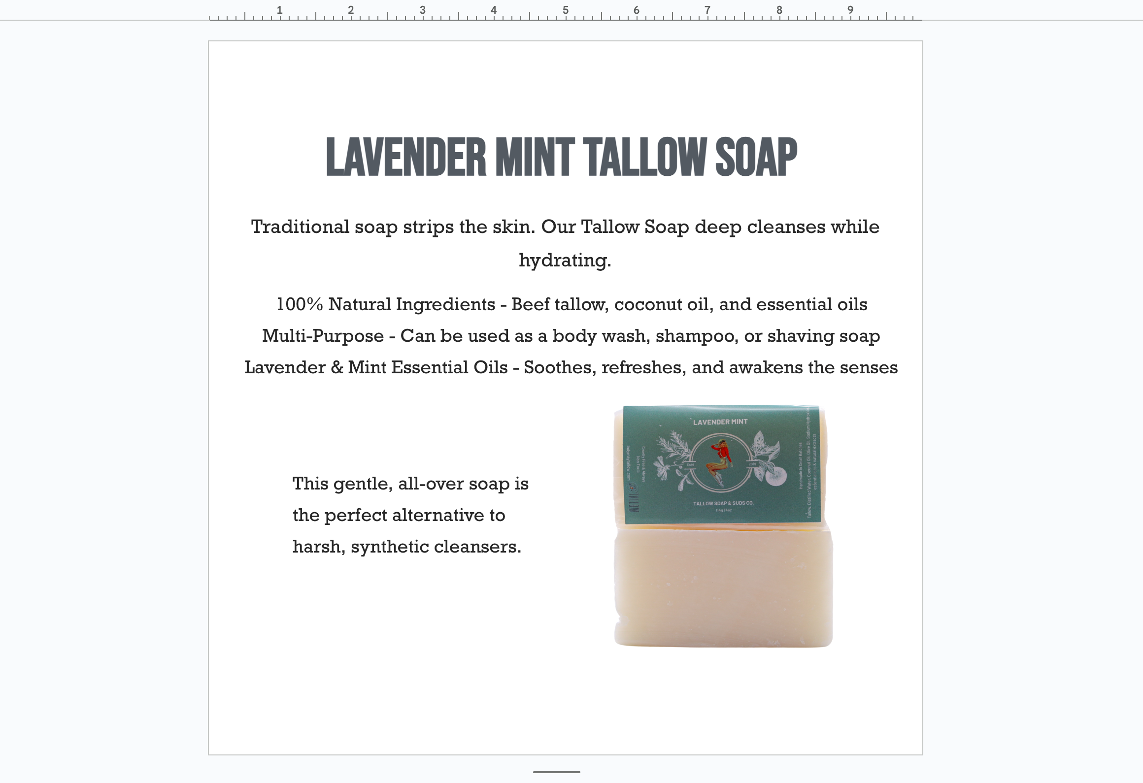 Lavender Mint Tallow Soap, All Natural Face, Body, Hair and Shave Bar