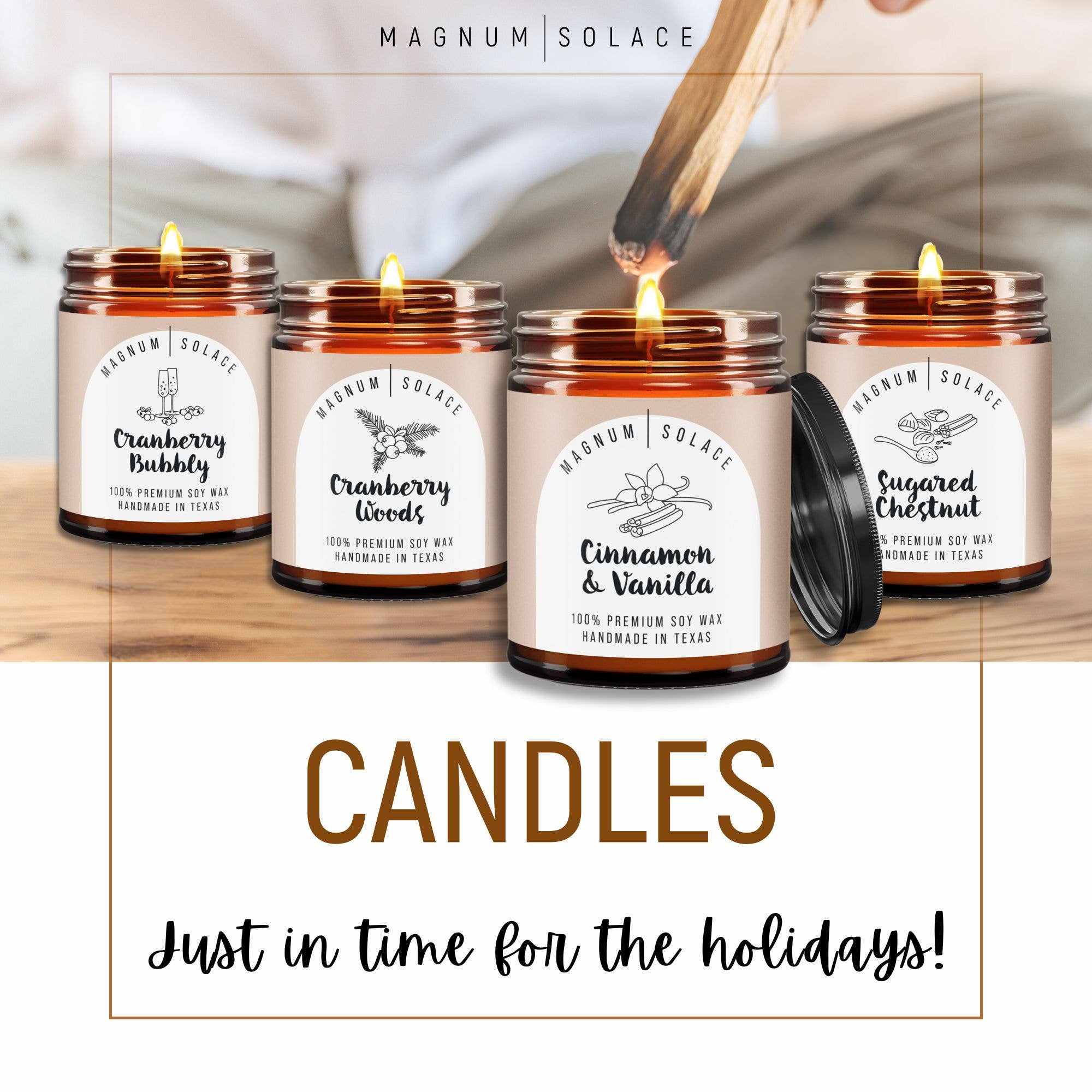 Fall & Christmas Holiday Candles - 100% Premium Soy Wax