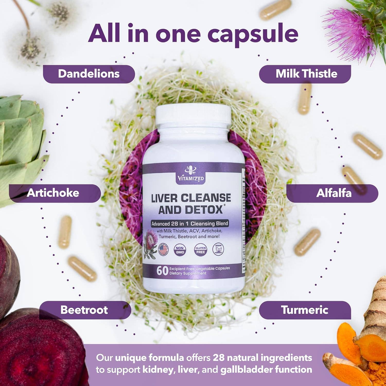 Liver Cleanse and Detox Supplement 28 In 1 Powerfull Blend
