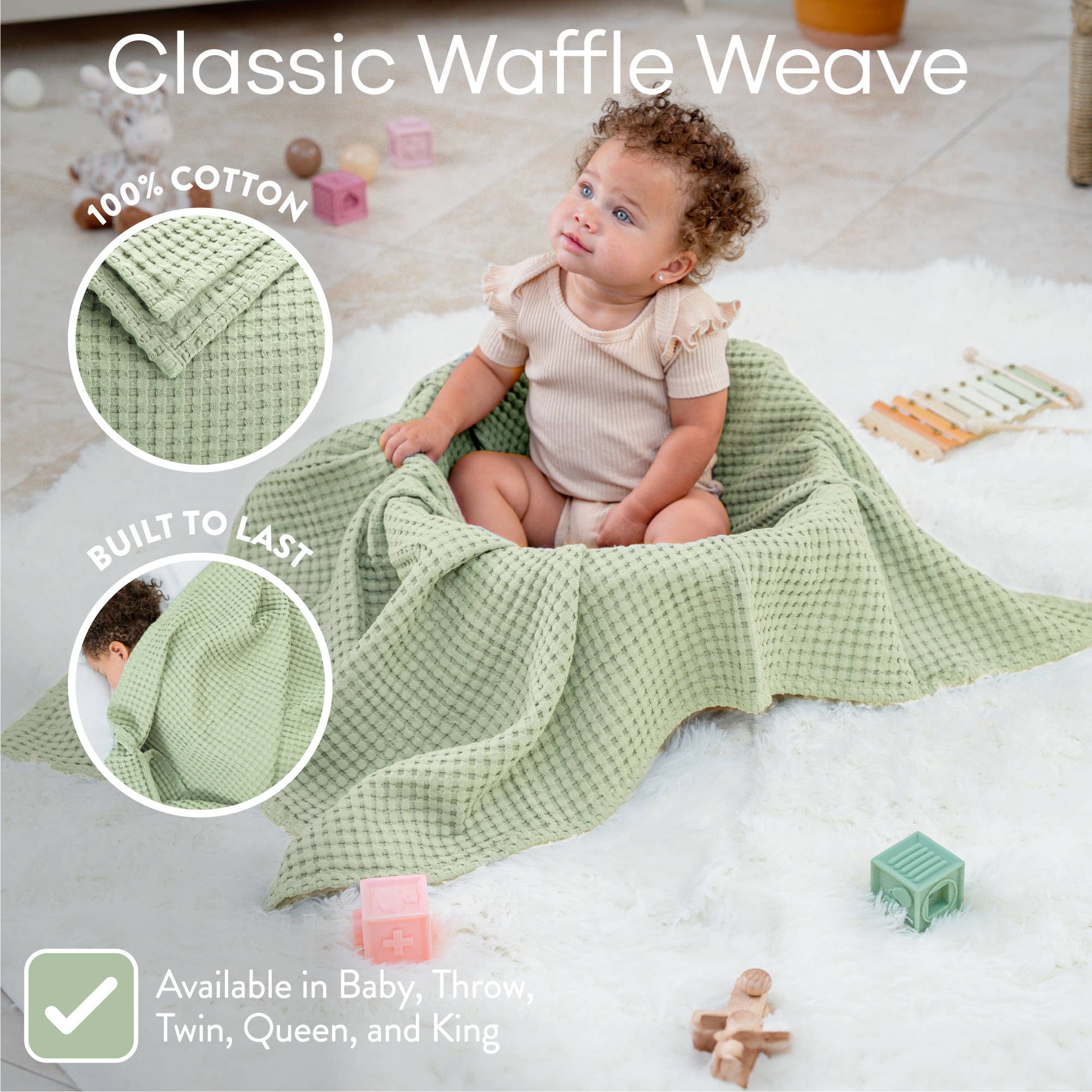 Waffle Baby Blanket, 40" x 40" Swaddle Blanket by Comfy Cubs