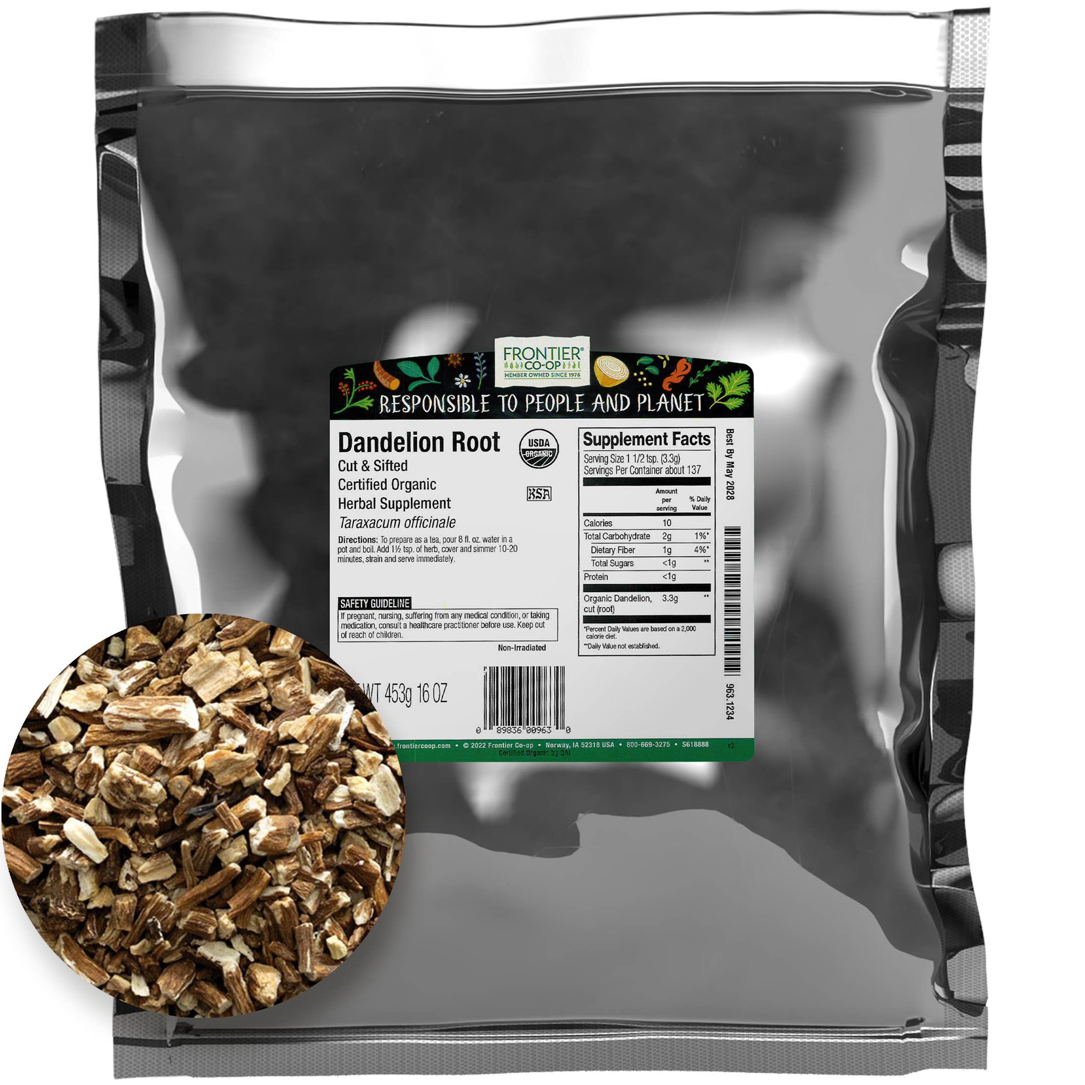 Dandelion Root, Cut & Sifted, Organic, Kosher, Non ETO, 1lb