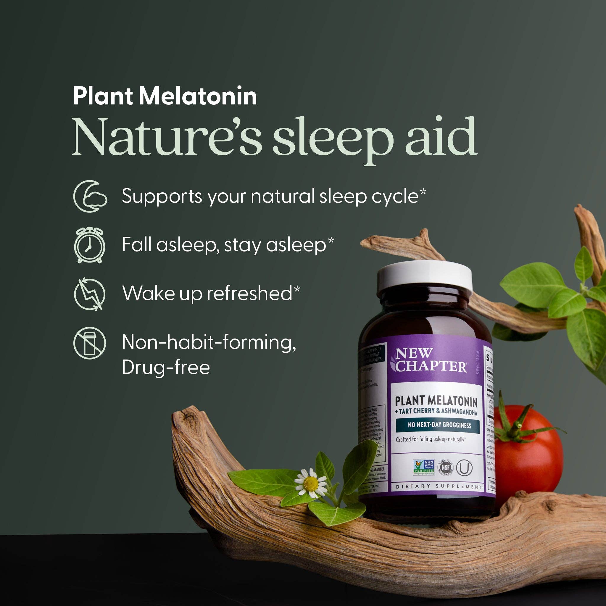 Plant Melatonin + Tart Cherry & Ashwagandha, 30 Vegan Tablet