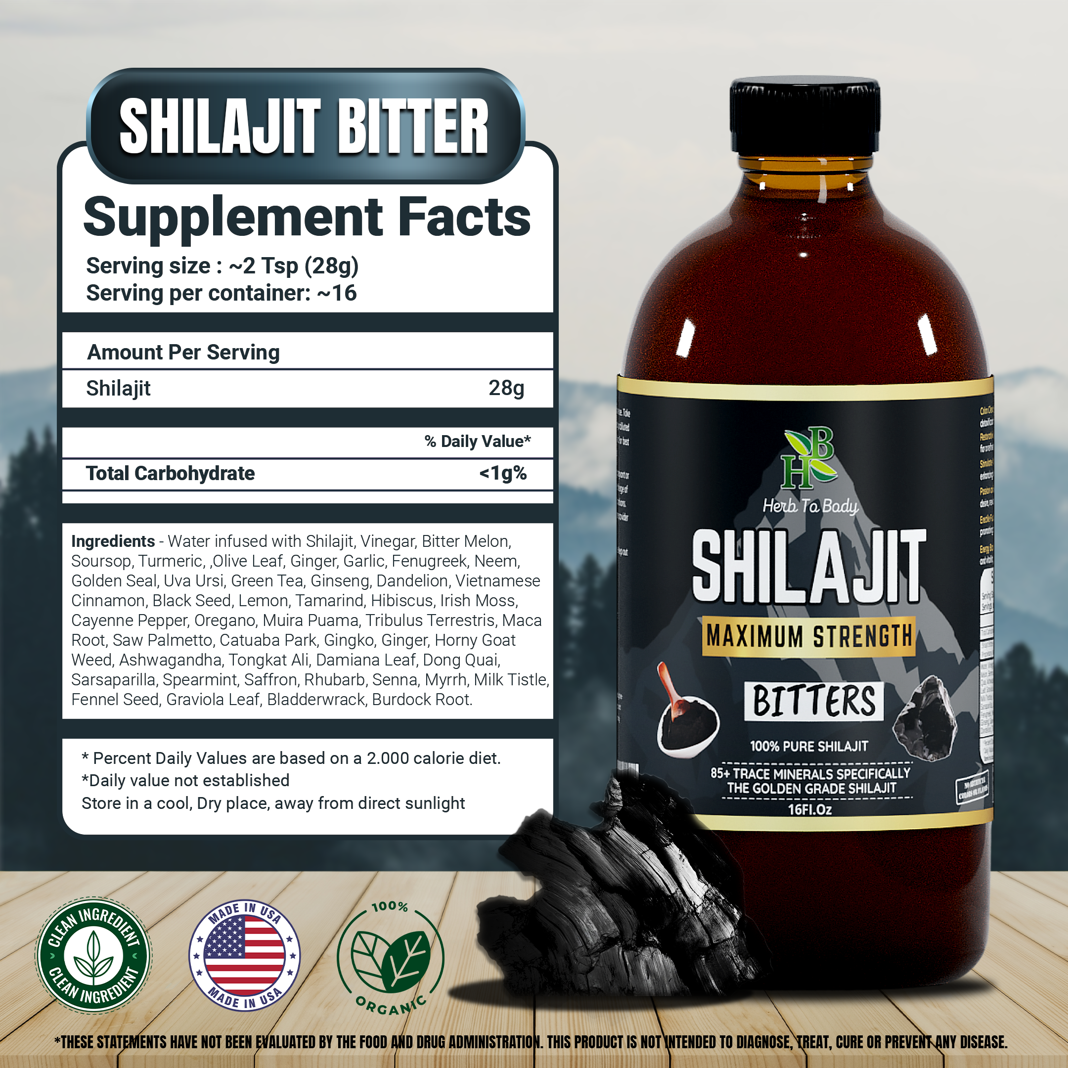 Shilajit Bitter | 16oz Wildcrafted Herbal Tonic