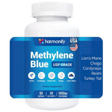HARMONIFY Methylene Blue Capsule + 7 Mushroom Extract Complex – Brain & Immune Support | 60 Capsules