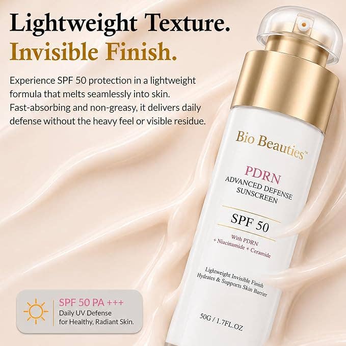 SPF 50 Face Sunscreen with PDRN, Broad Spectrum & Water Resistant, Niacinamide and Ceramides for Brightening and Firming
