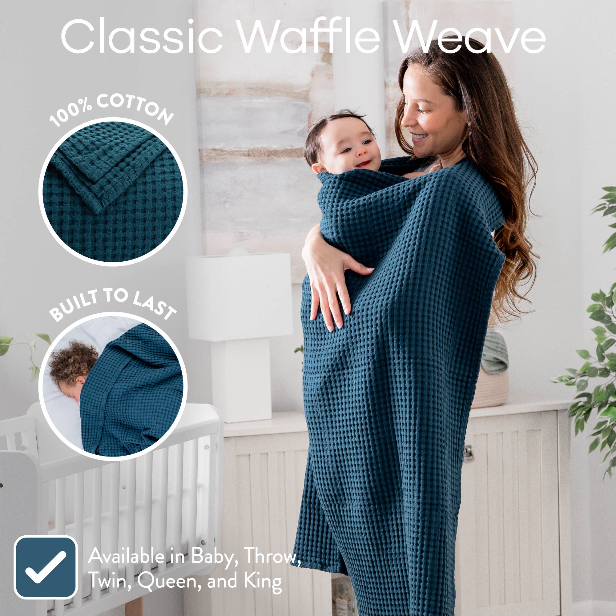 Waffle Baby Blanket, 40" x 40" Swaddle Blanket by Comfy Cubs