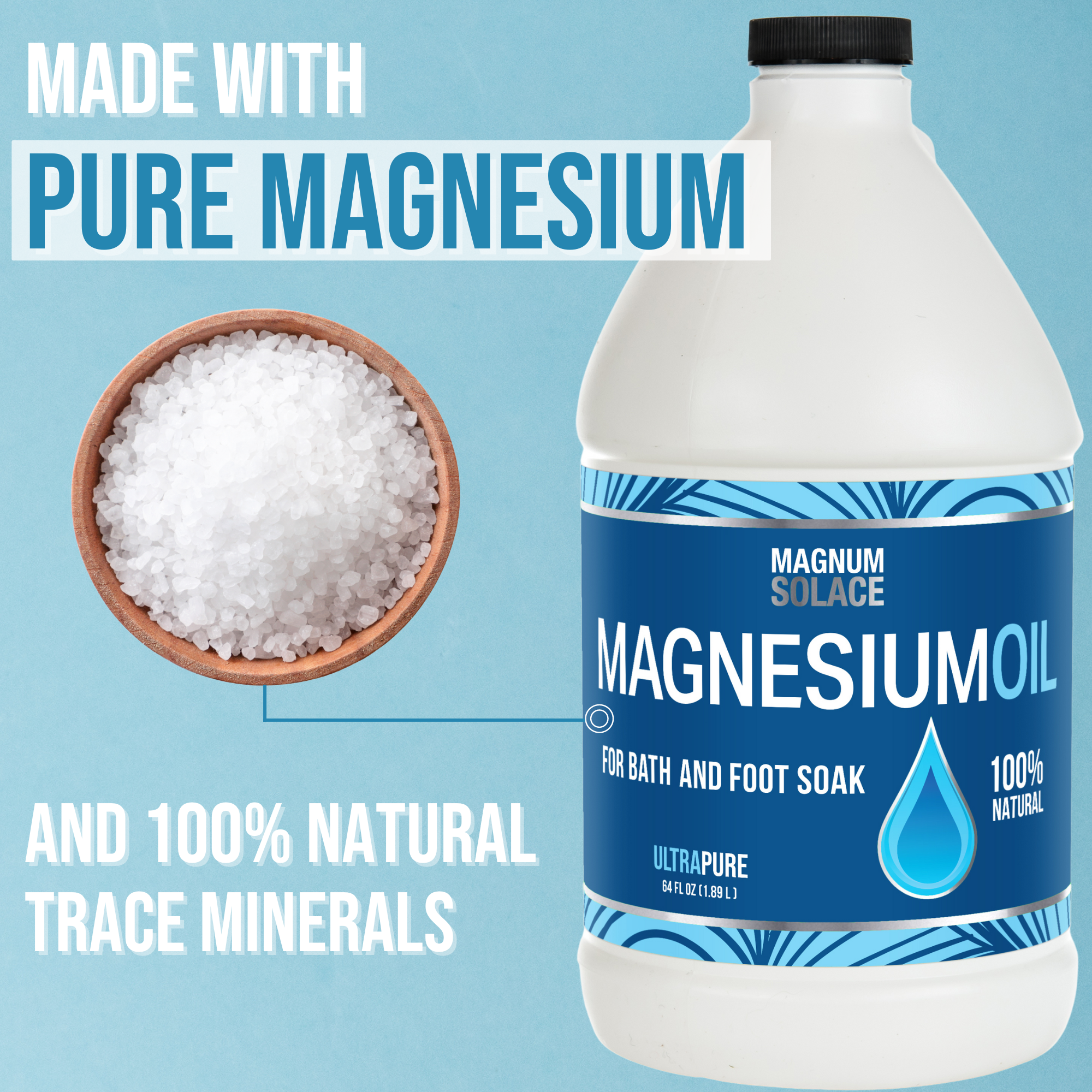 Pure Magnesium Oil - Bulk Size 64 oz Half Gallon Refill