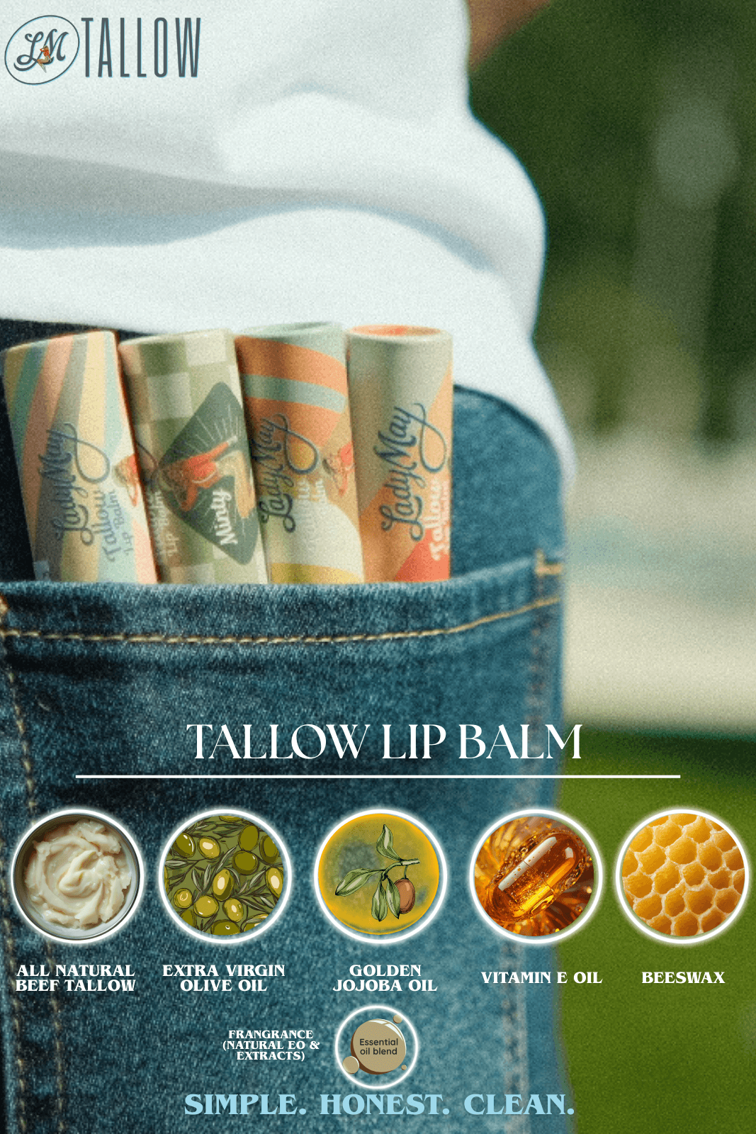 Lady May Tallow Lip Balm – Natural, Hydrating, Long-Lasting (Multiple Flavors)