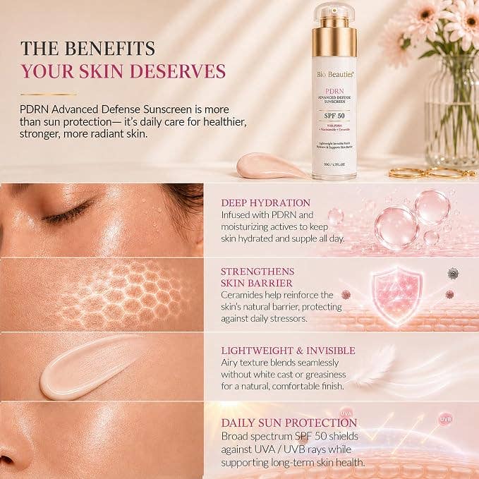SPF 50 Face Sunscreen with PDRN, Broad Spectrum & Water Resistant, Niacinamide and Ceramides for Brightening and Firming