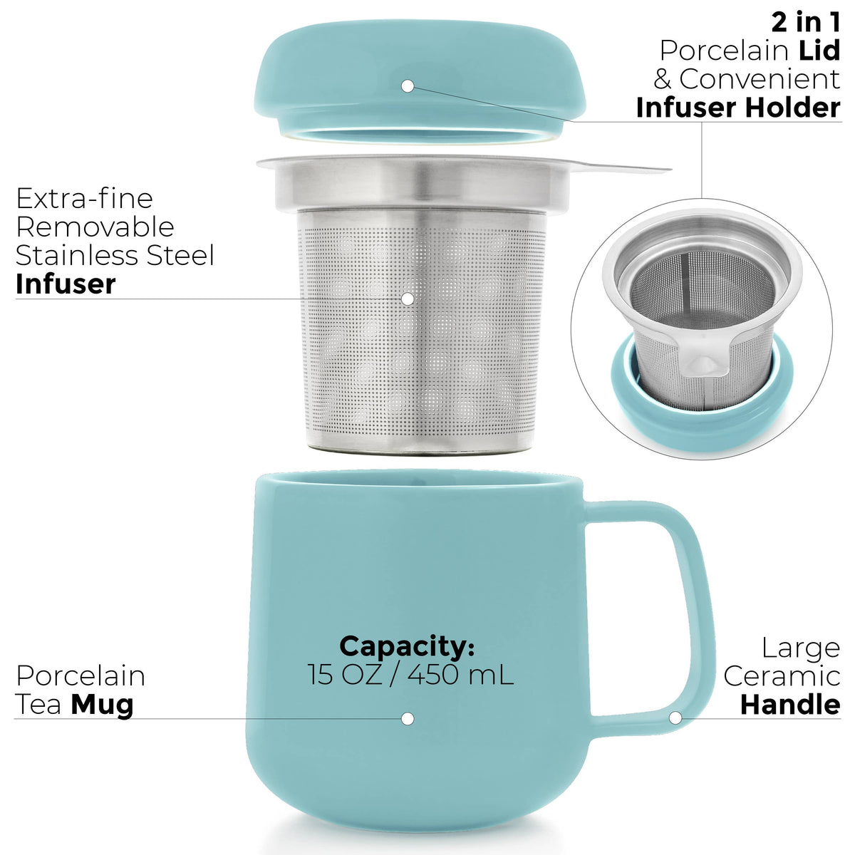 Sumo Porcelain Matte Finish Mug Cup With Infuser 15oz