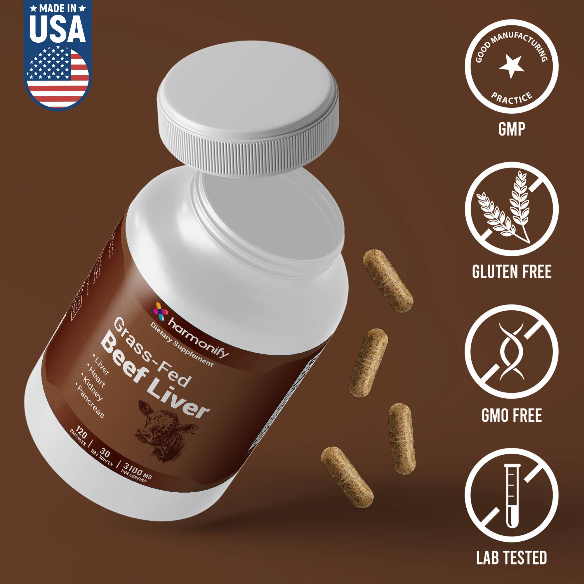 Grass Fed Beef Liver Capsules 3100mg Organ Meat Supplement