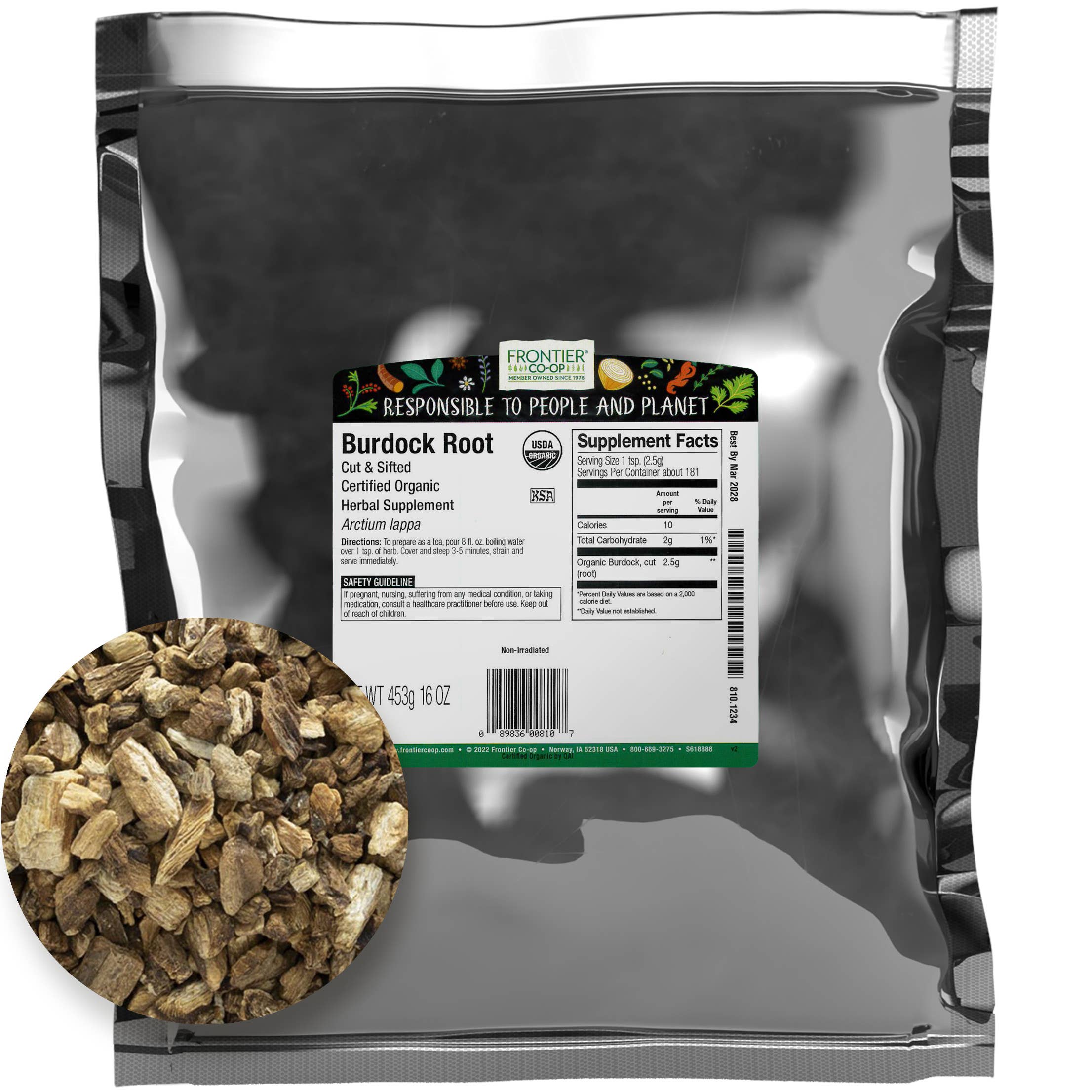 Burdock Root, Cut & Sifted, Organic, Kosher, Non ETO, 1lb
