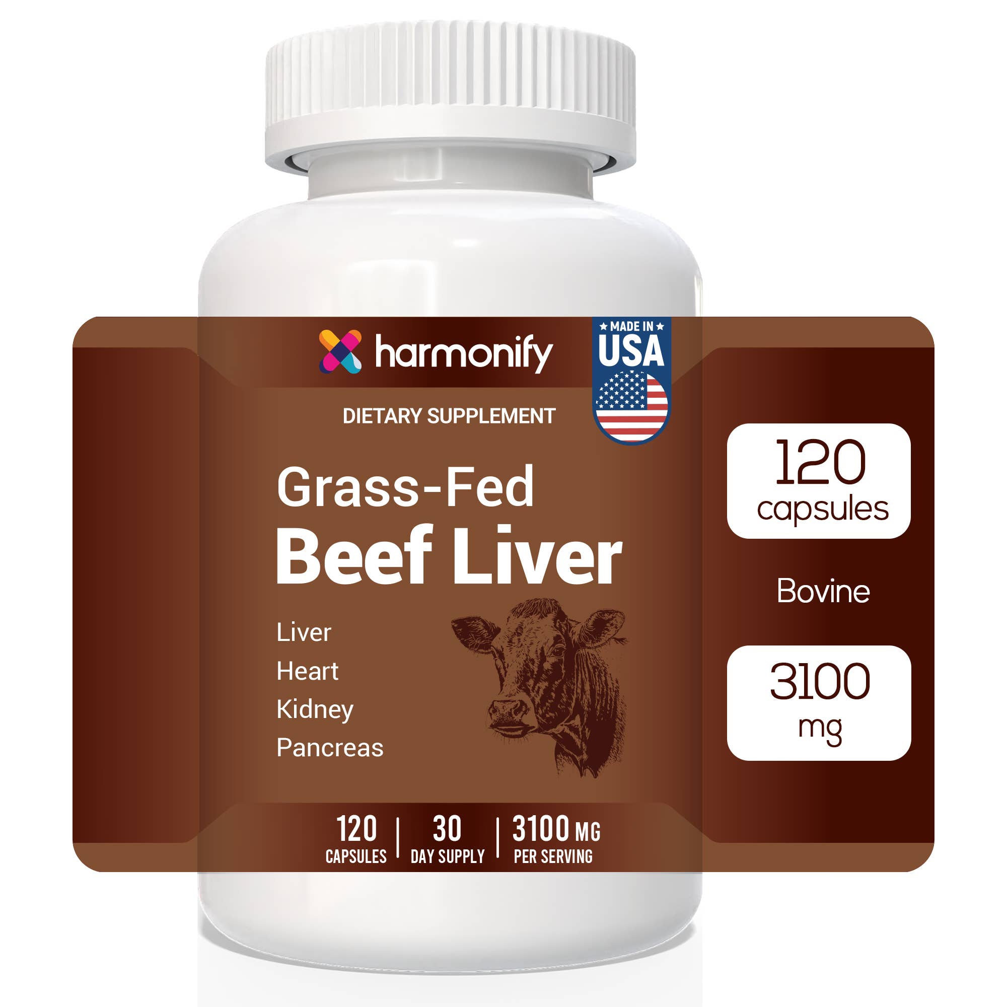 Grass Fed Beef Liver Capsules 3100mg Organ Meat Supplement
