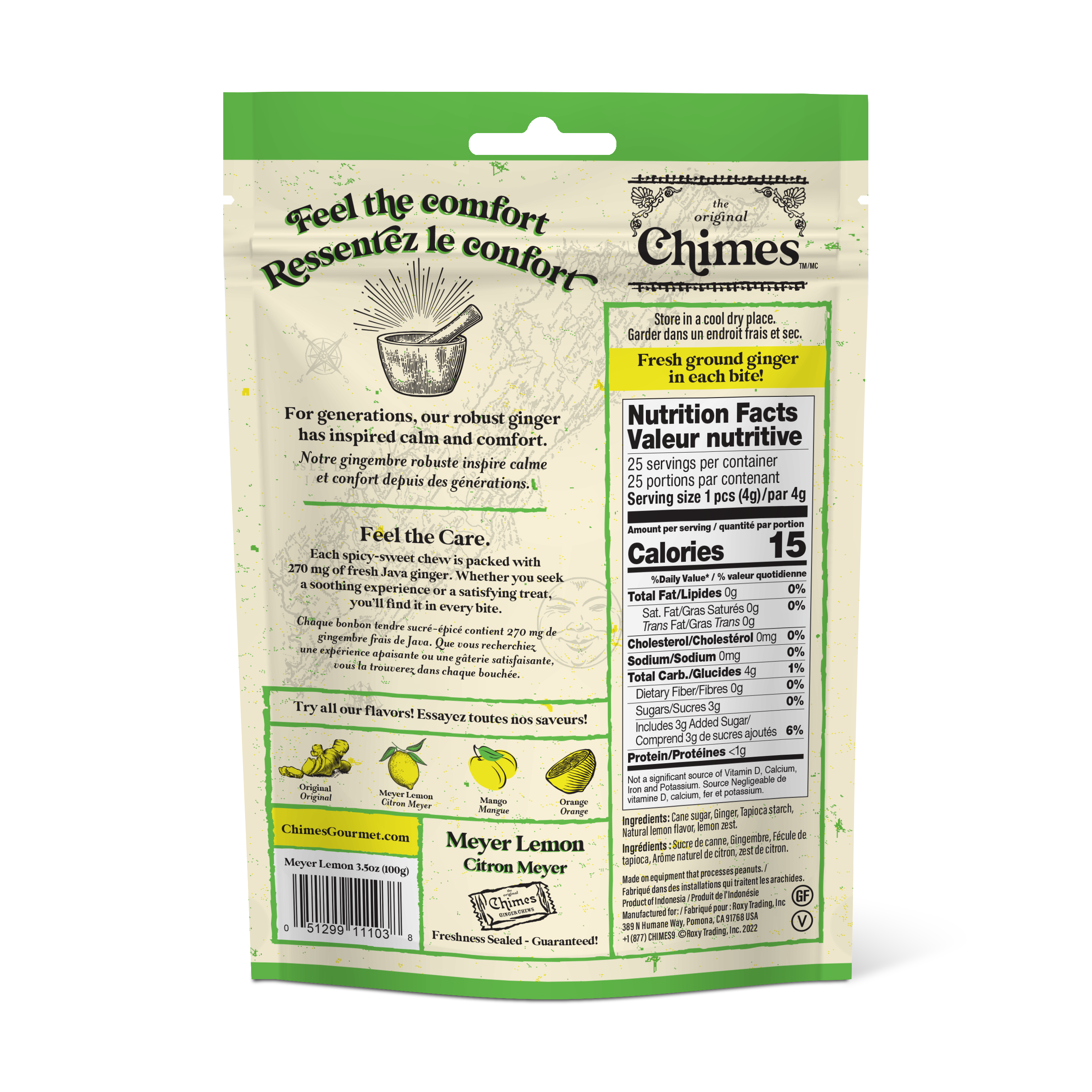 Chimes Meyer Lemon Ginger Chews Candy - 3.5 oz Bag