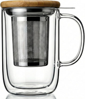 Venus Double Wall Glass Cup With Infuser, 13.5oz