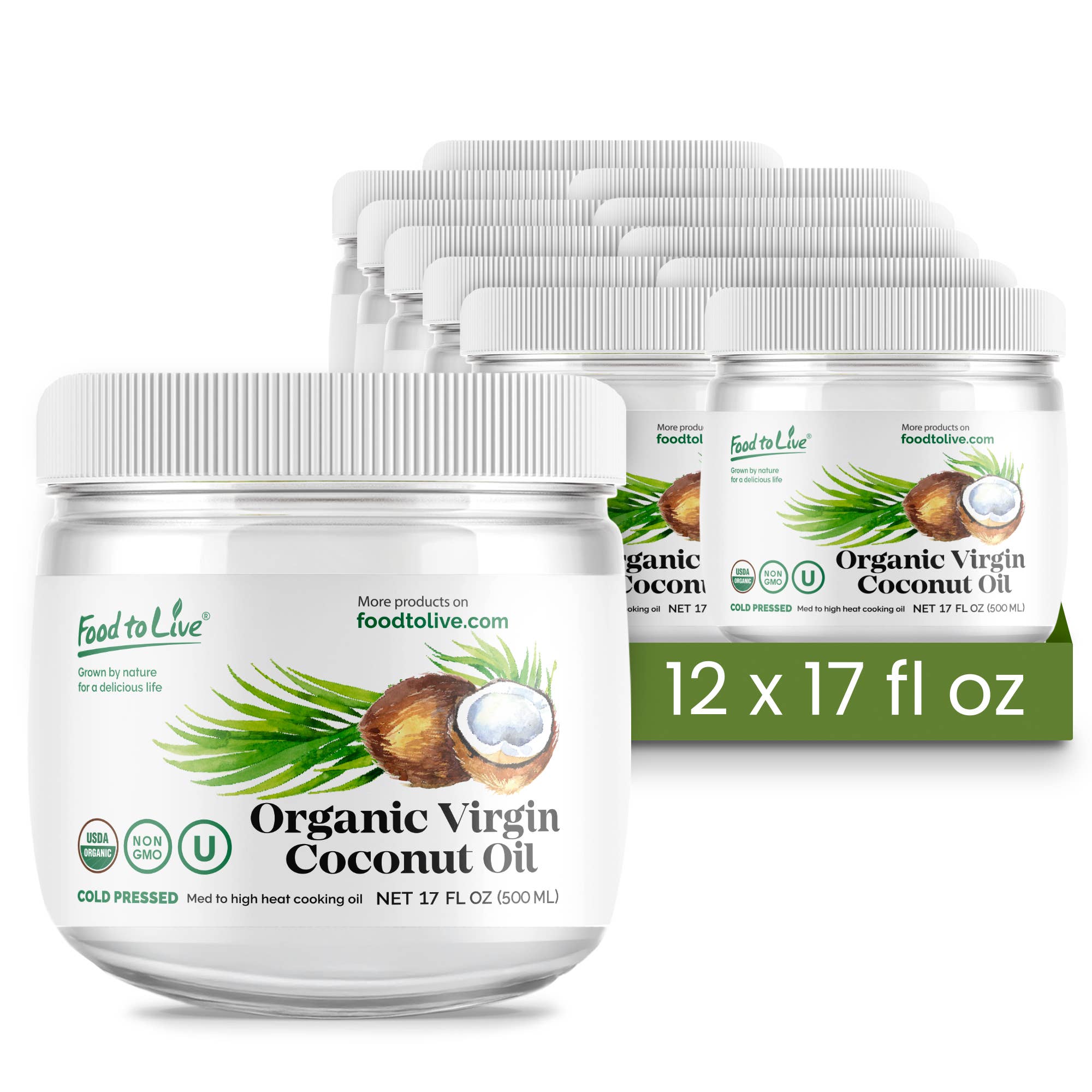 Organic Virgin Coconut Oil, 17 fl oz (500 ml) - Pack of 12