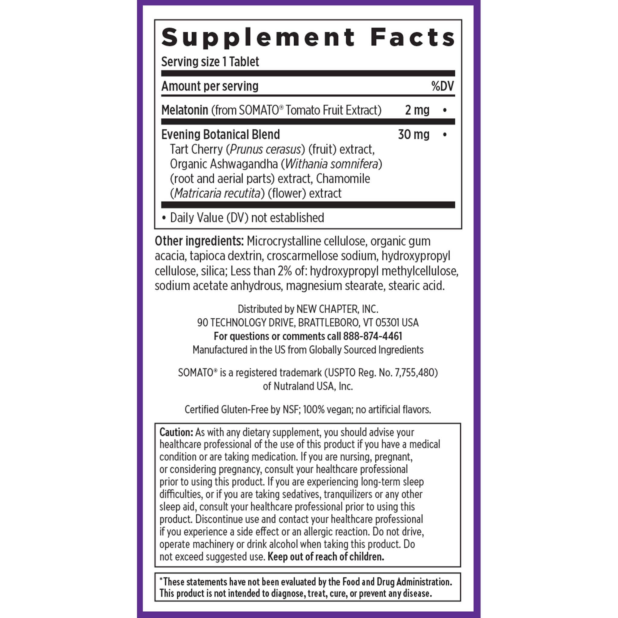 Plant Melatonin + Tart Cherry & Ashwagandha, 30 Vegan Tablet