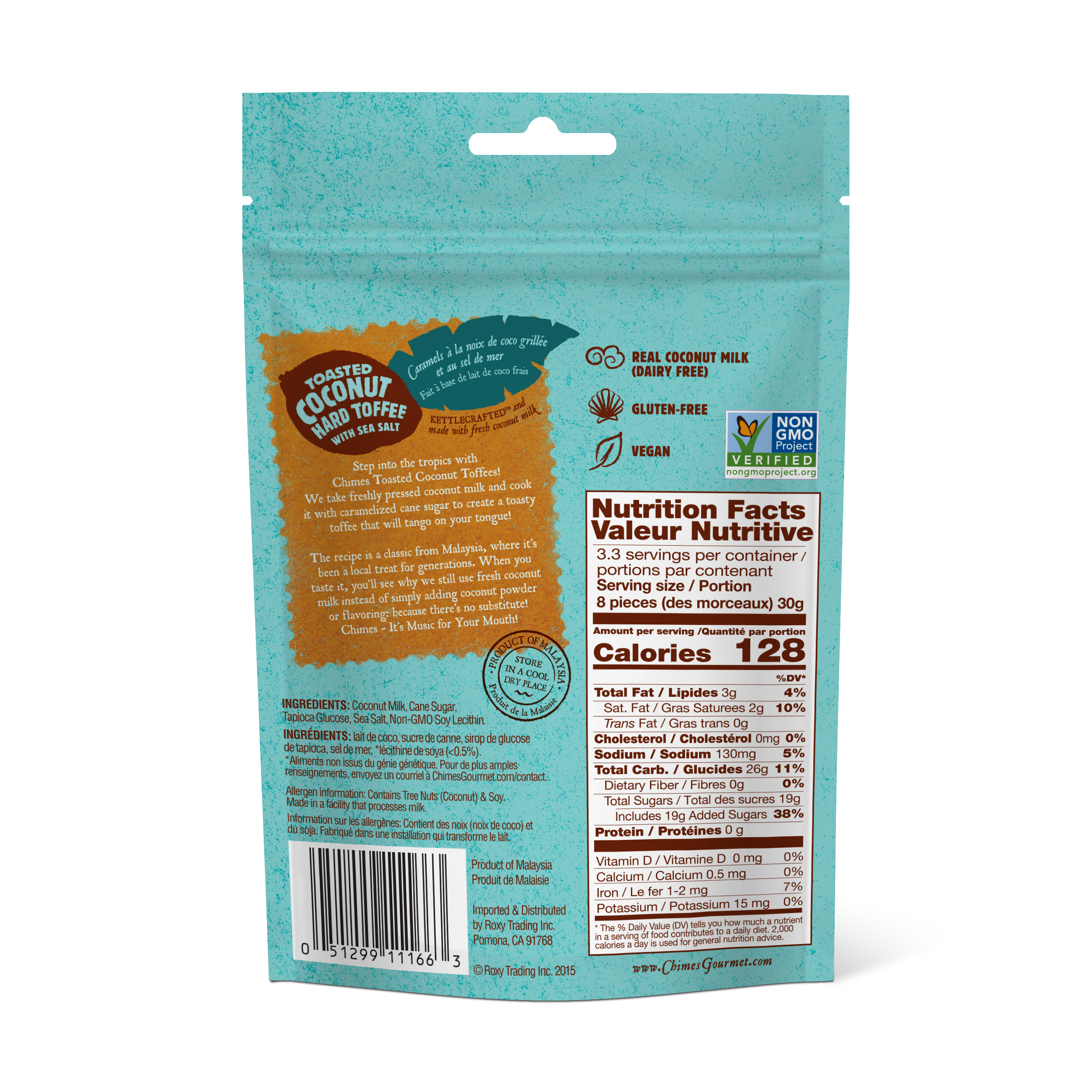 Chimes Toasted Coconut Hard Toffee Candy - 3.5 oz Bag