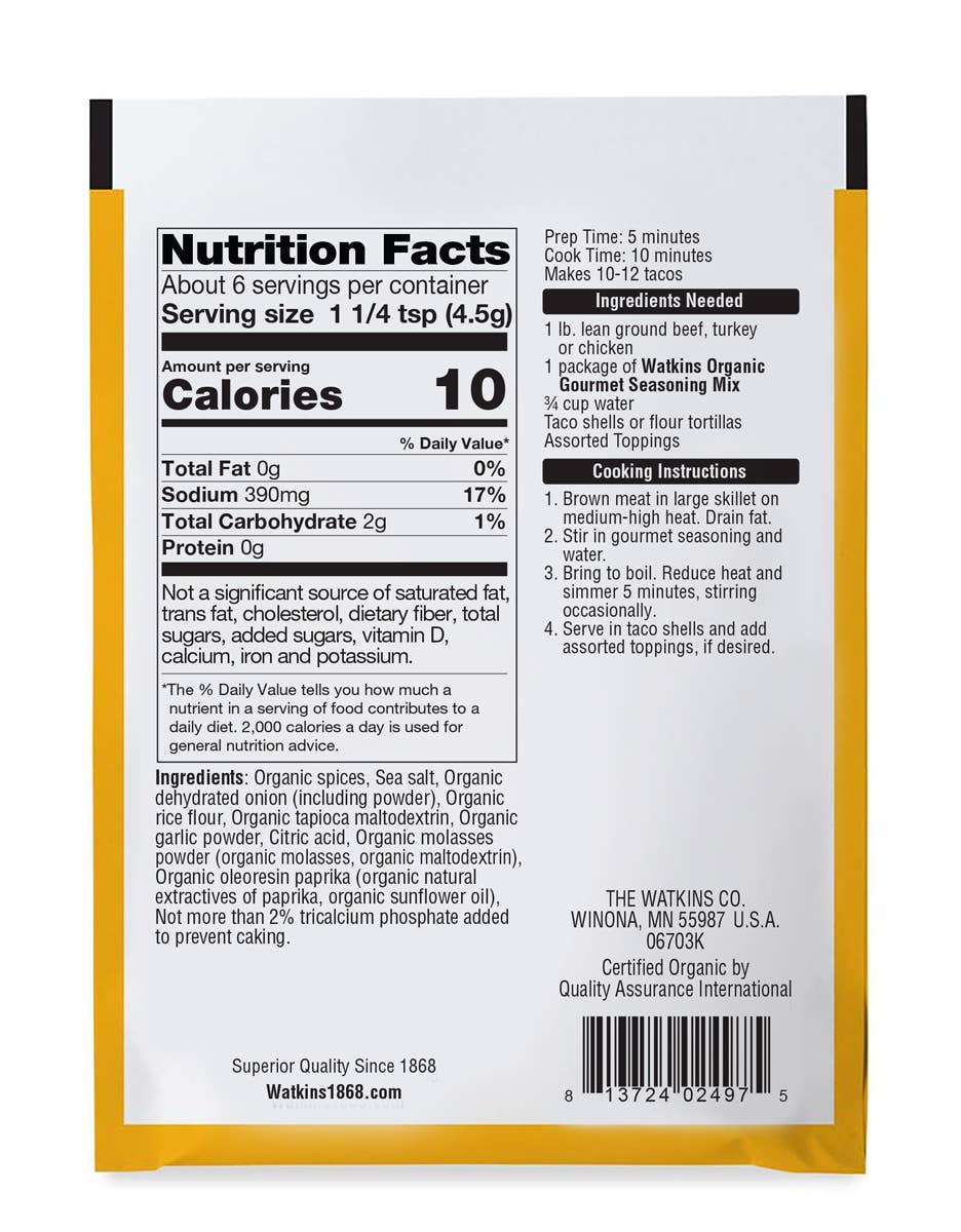 Organic Taco Gourmet Seasoning Mix, 1.0 oz