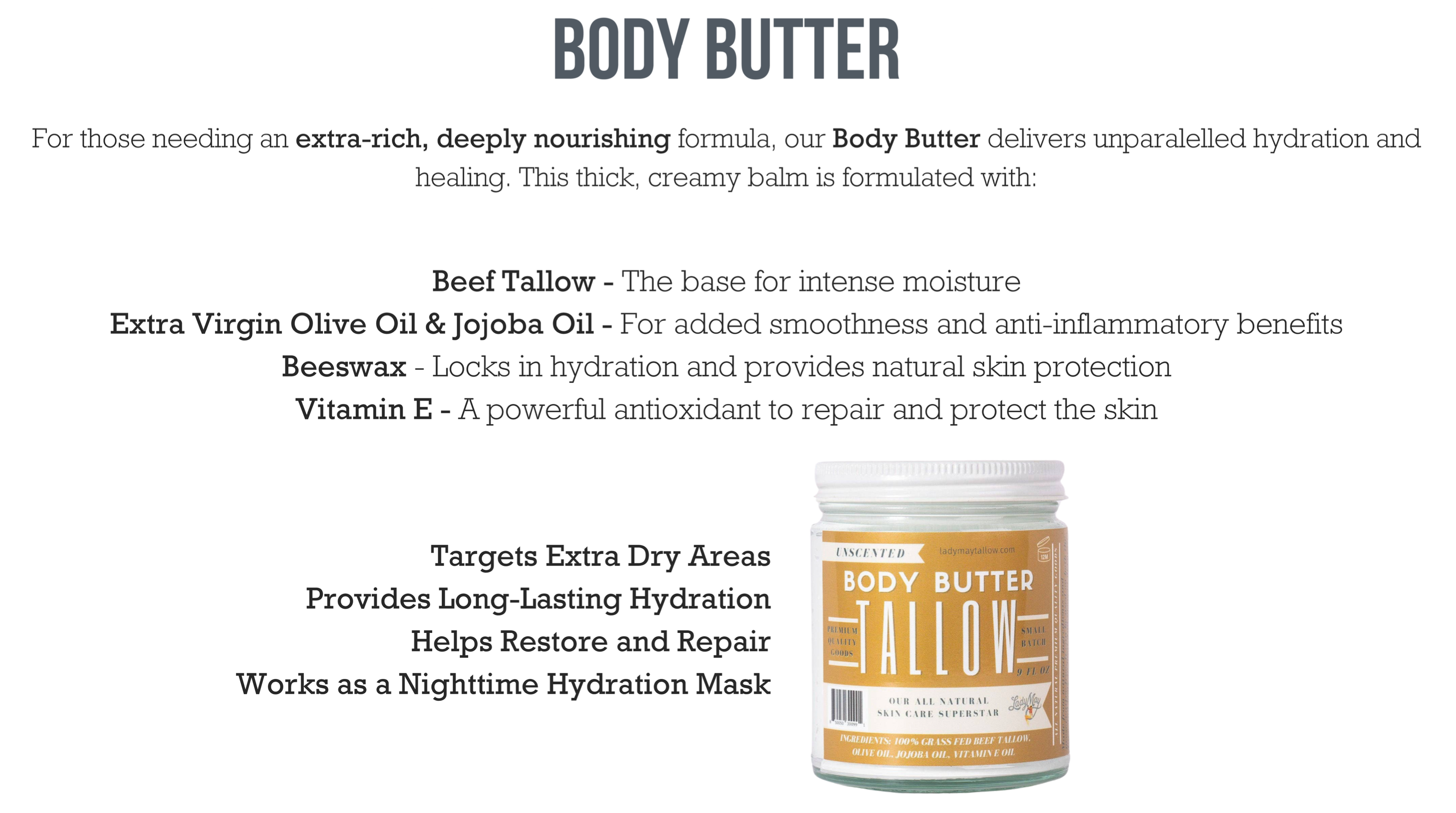 Manuka Honey & Rosehip Tallow Body Butter - Deeply Nourishing, All-Natural Moisturizer